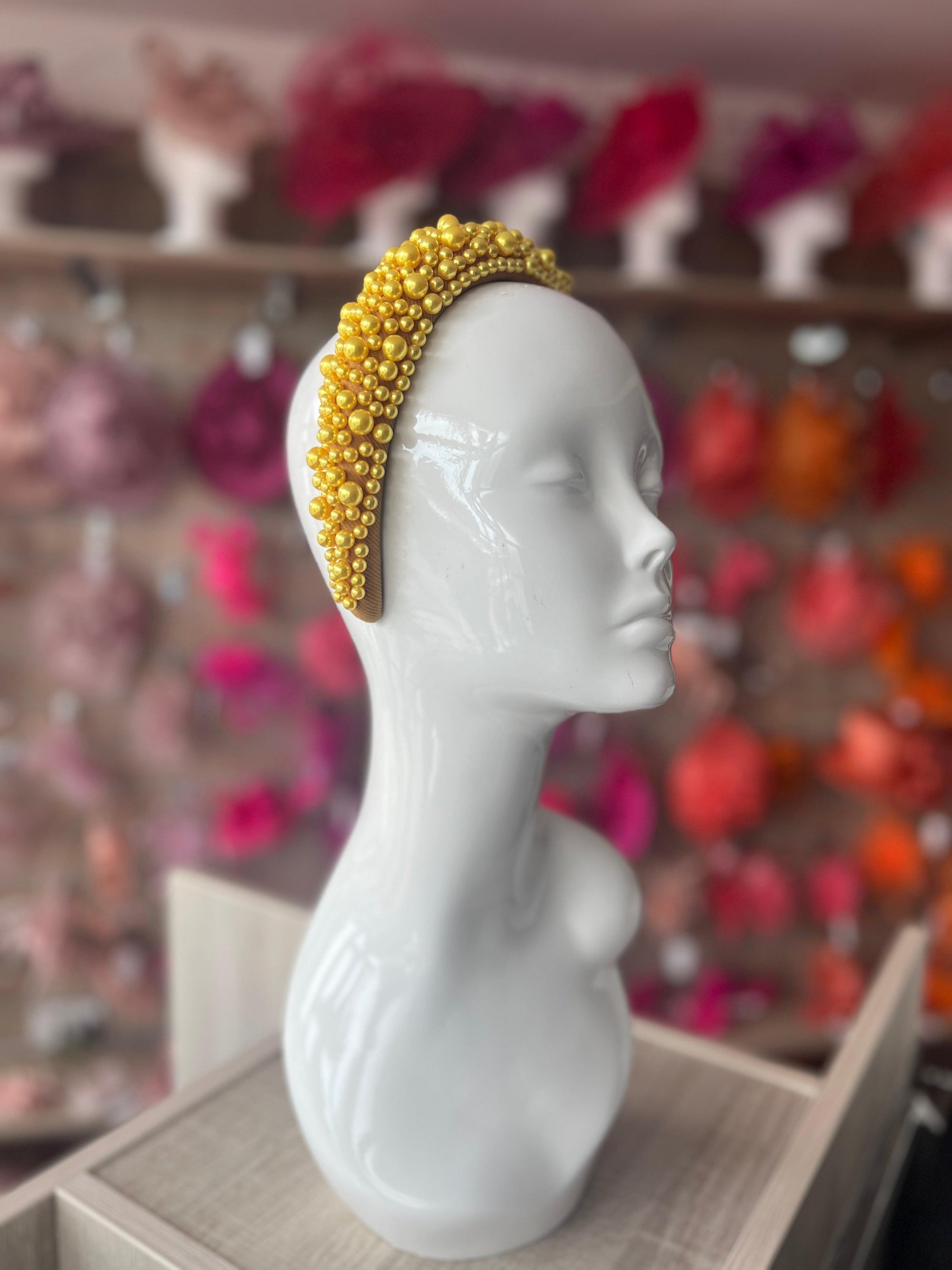 Megan Gold Chunky Pearl Headband-Fascinators Direct