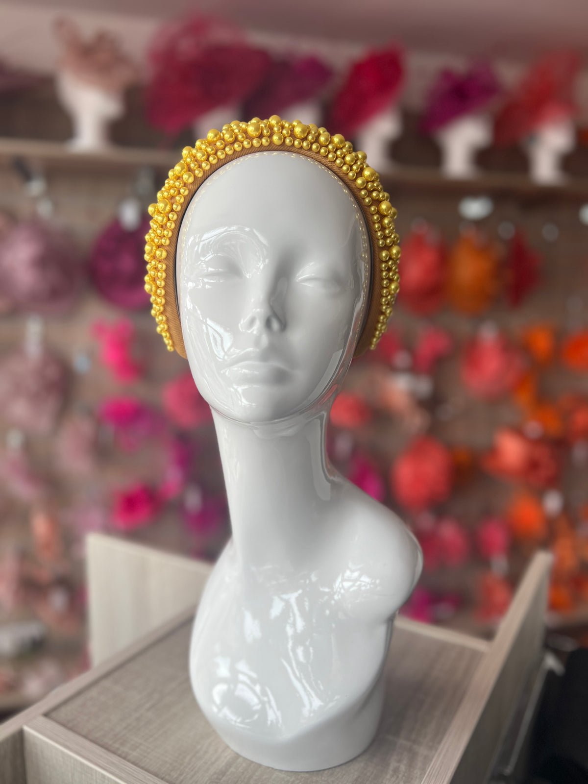 Megan Gold Chunky Pearl Headband-Fascinators Direct