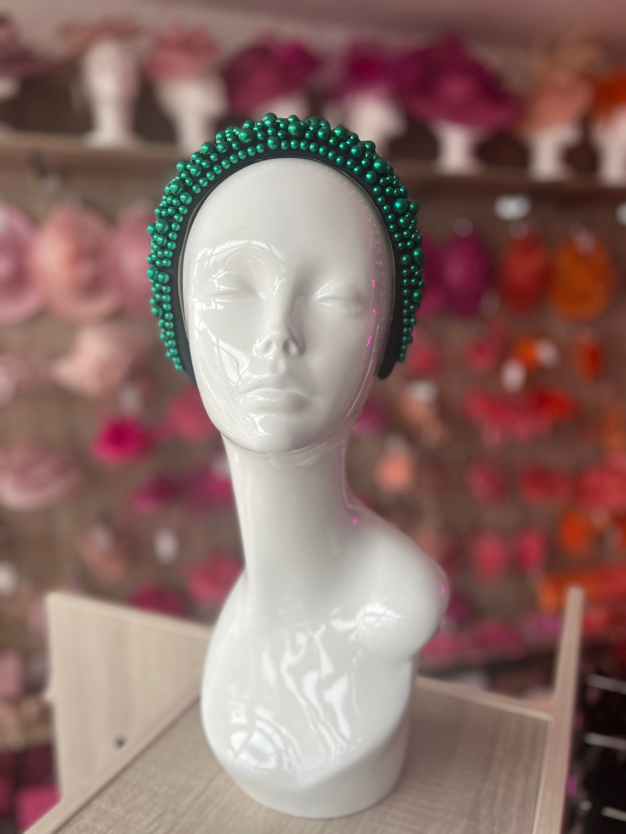 Megan Green Chunky Pearl Headband-Fascinators Direct