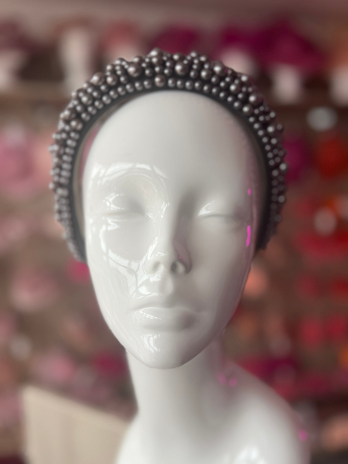 Megan Gunmetal Grey Chunky Pearl Headband-Fascinators Direct