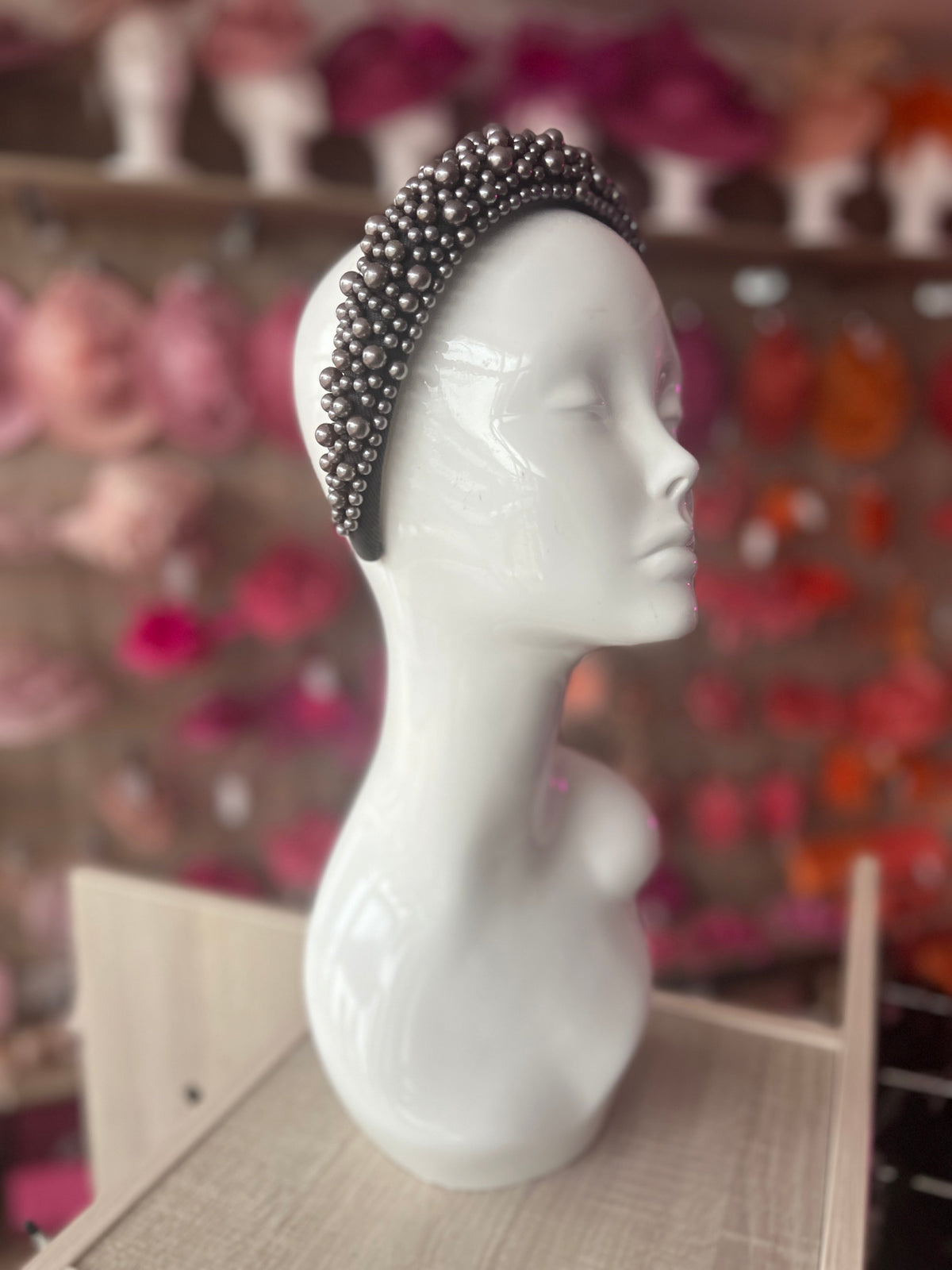 Megan Gunmetal Grey Chunky Pearl Headband-Fascinators Direct