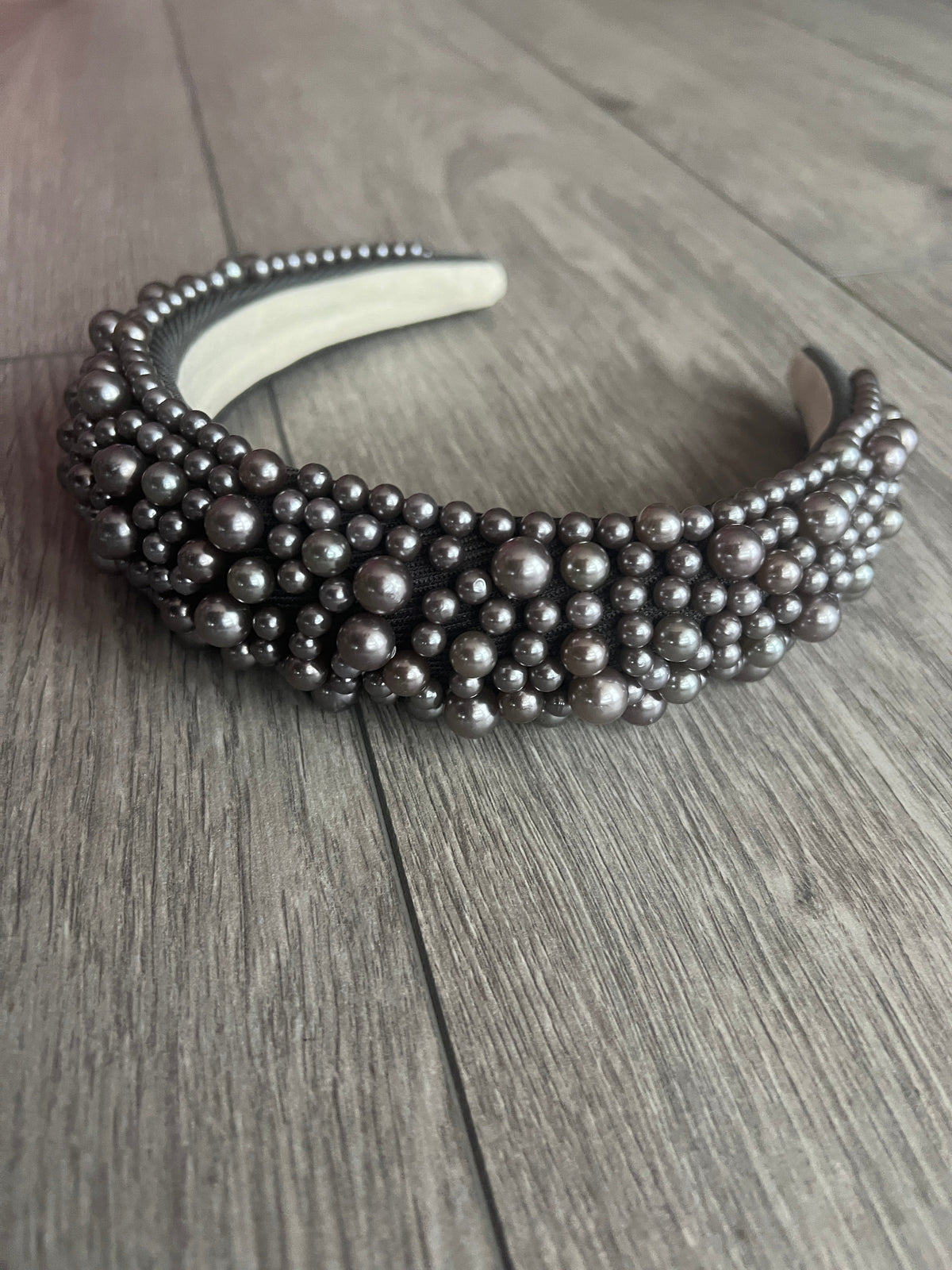 Megan Gunmetal Grey Chunky Pearl Headband-Fascinators Direct