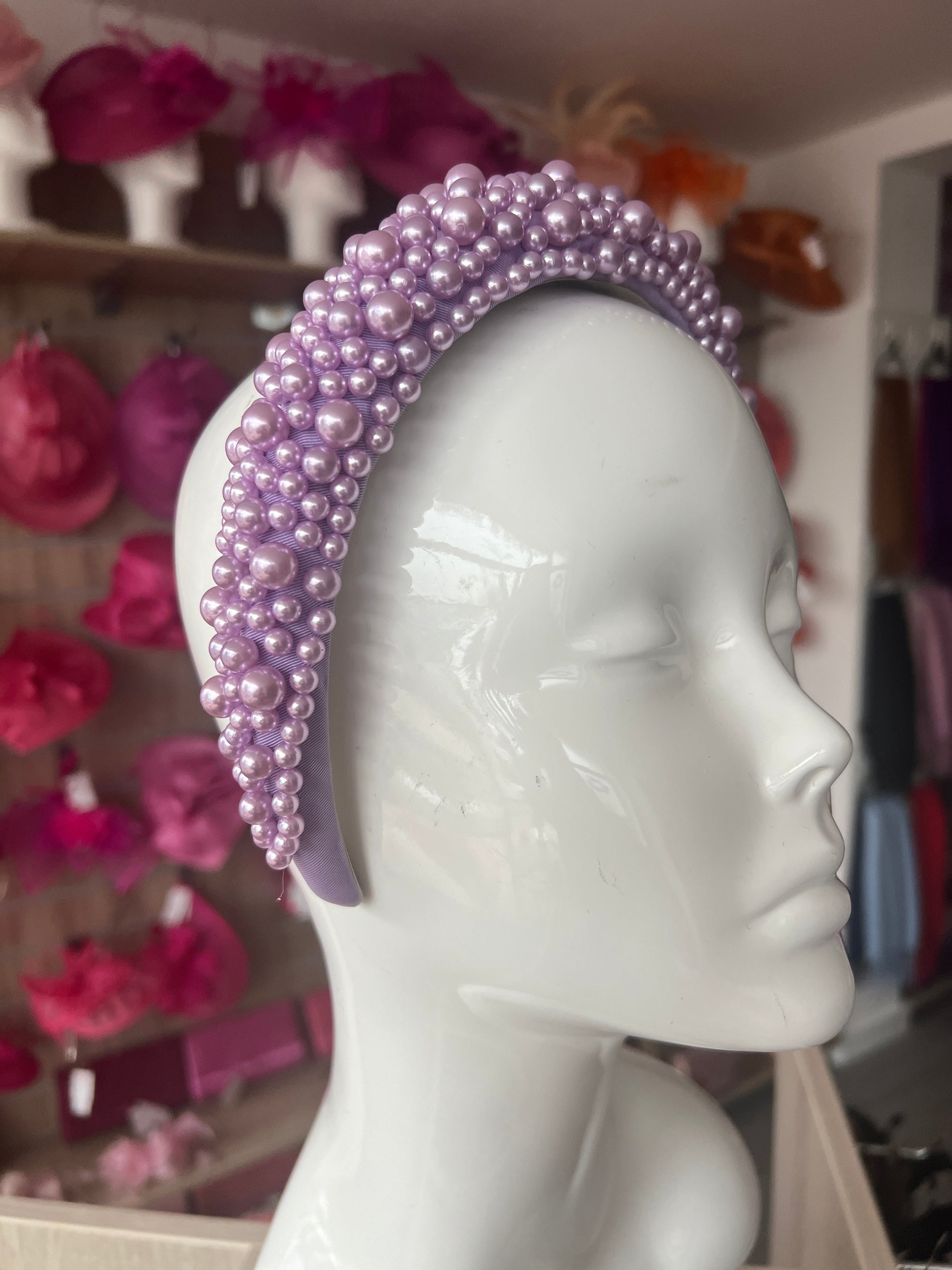 Megan Lilac Chunky Pearl Headband-Fascinators Direct