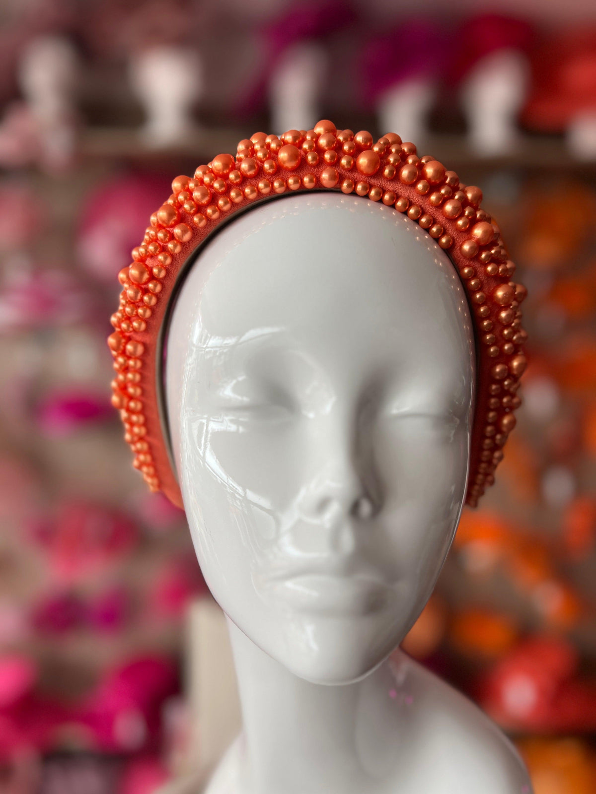 Megan Orange Chunky Pearl Headband-Fascinators Direct