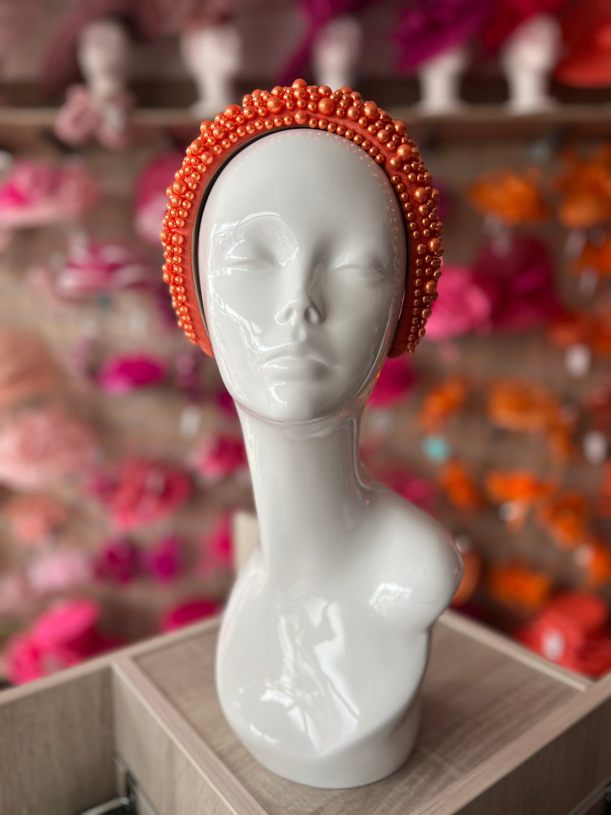 Megan Orange Chunky Pearl Headband-Fascinators Direct