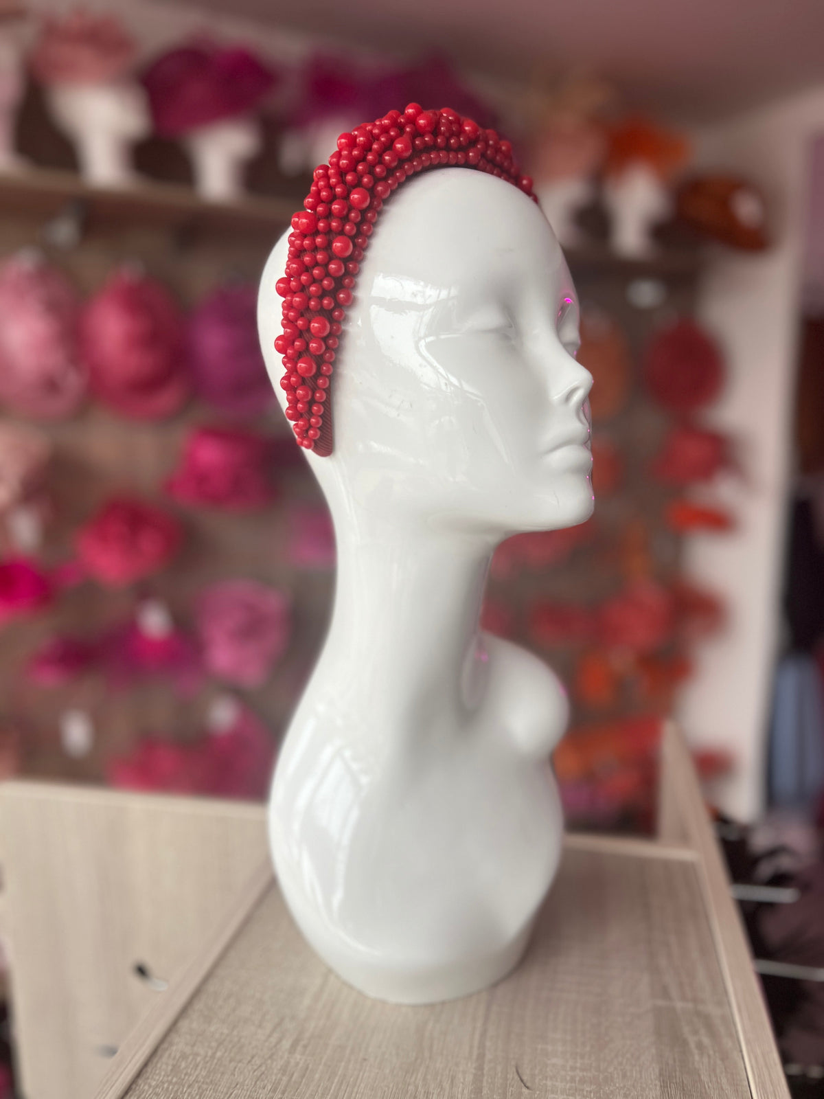 Megan Red Chunky Pearl Headband-Fascinators Direct