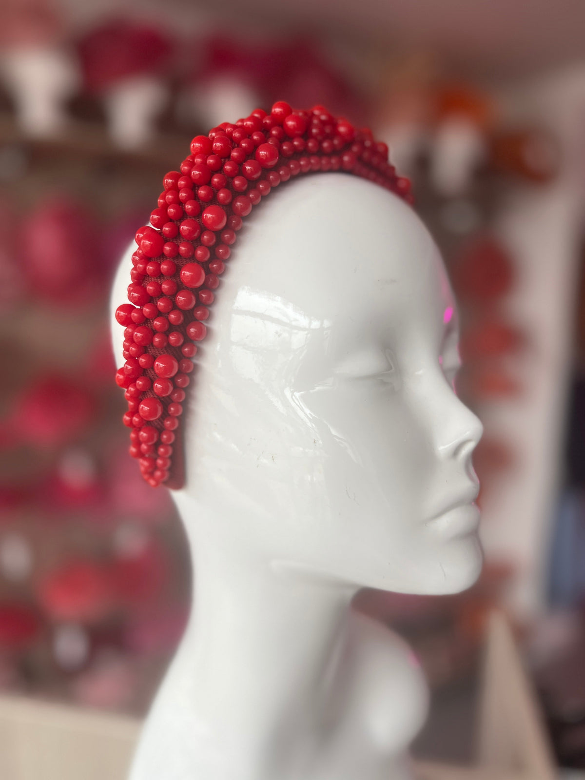Megan Red Chunky Pearl Headband-Fascinators Direct