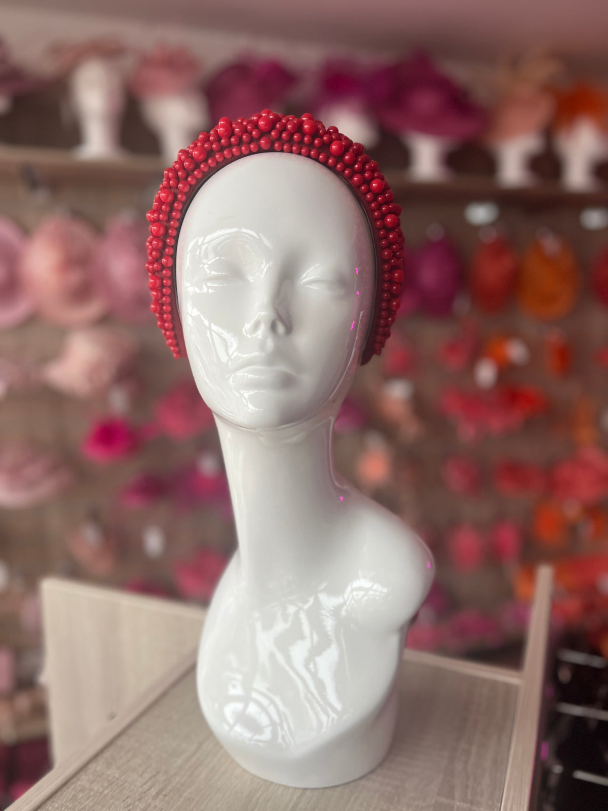 Megan Red Chunky Pearl Headband-Fascinators Direct