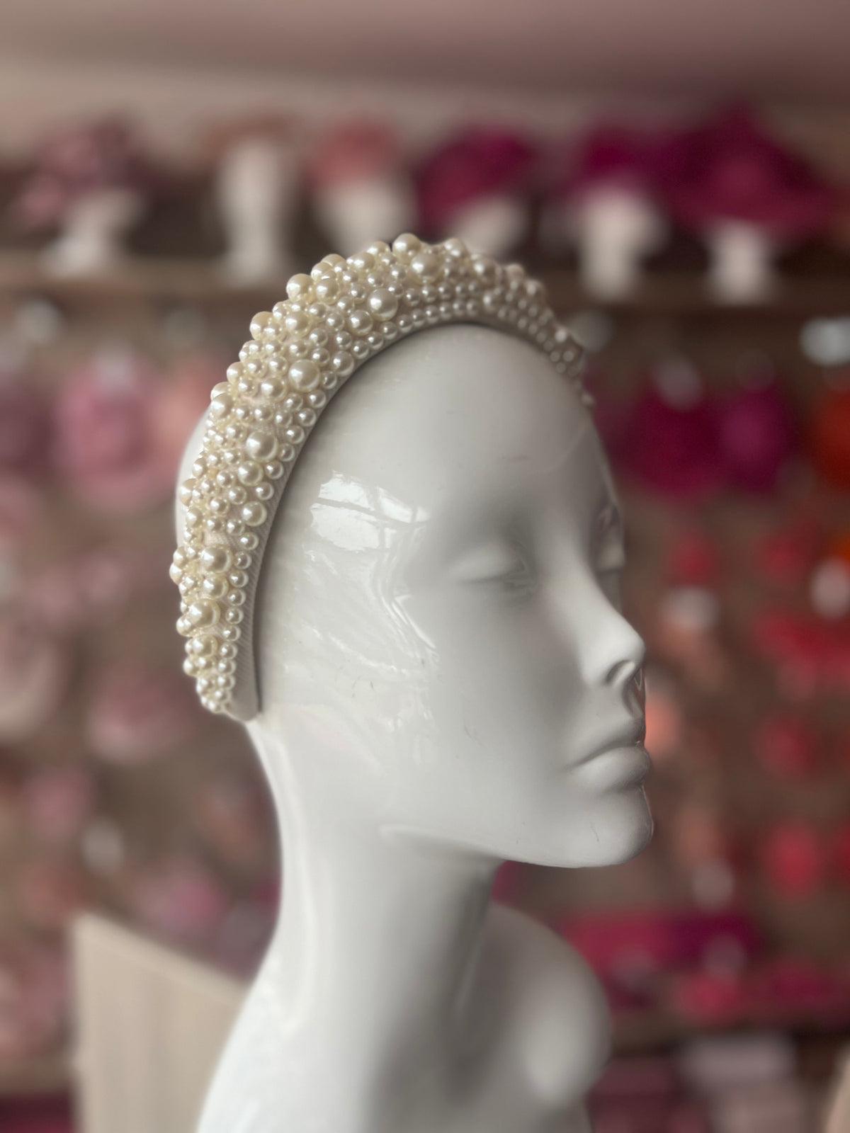 Megan White Chunky Pearl Headband-Fascinators Direct