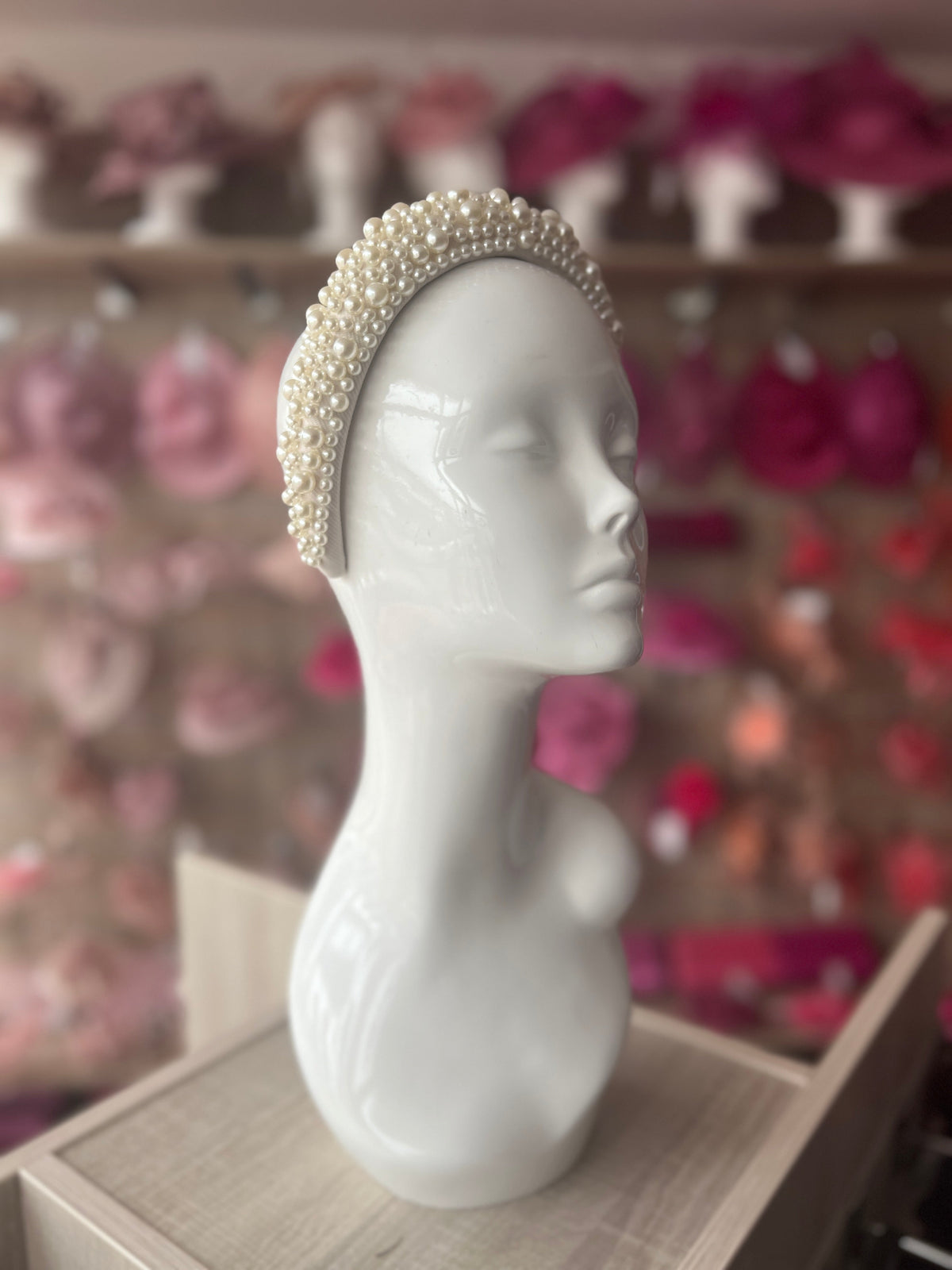 Megan White Chunky Pearl Headband-Fascinators Direct