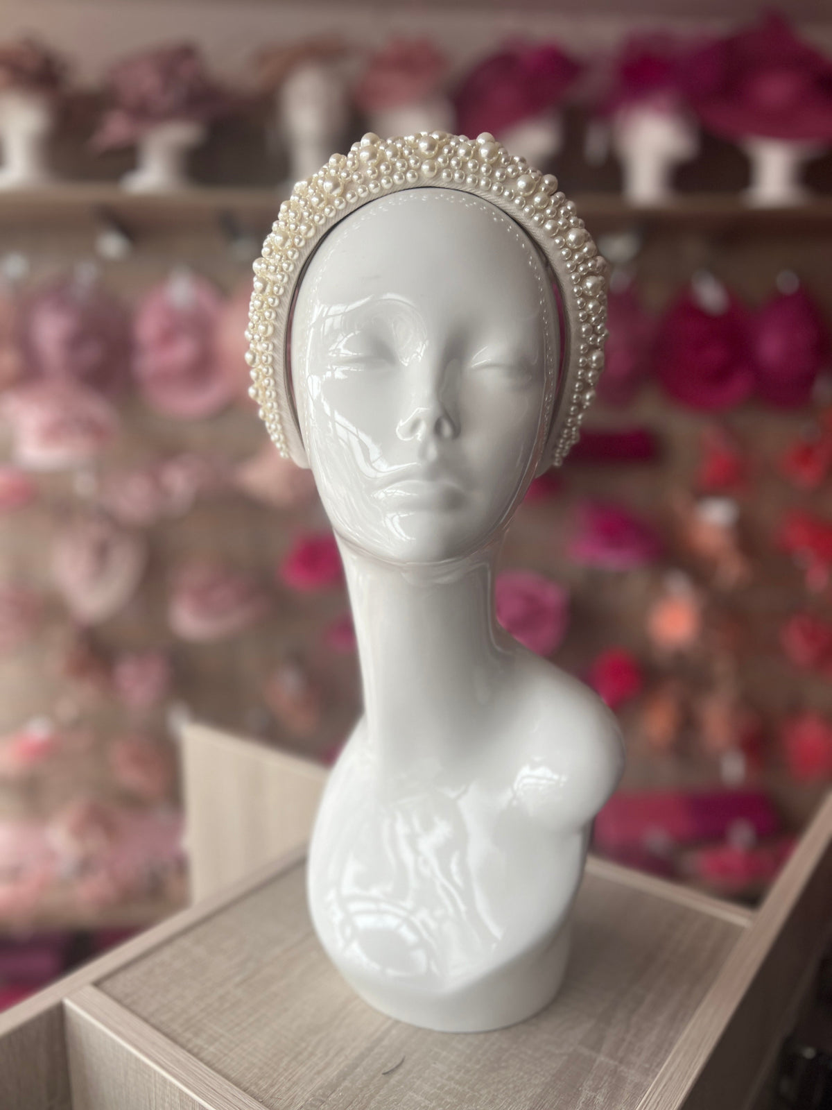 Megan White Chunky Pearl Headband-Fascinators Direct