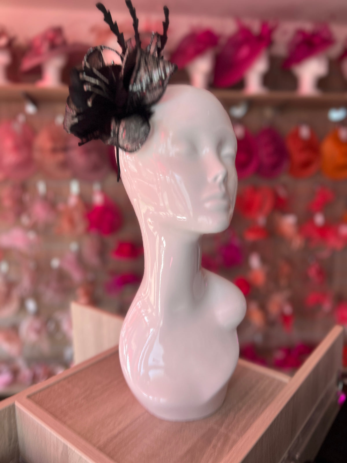 Metallic Black Hair Fascinator with Diamanté &amp; Feather Flower-Fascinators Direct