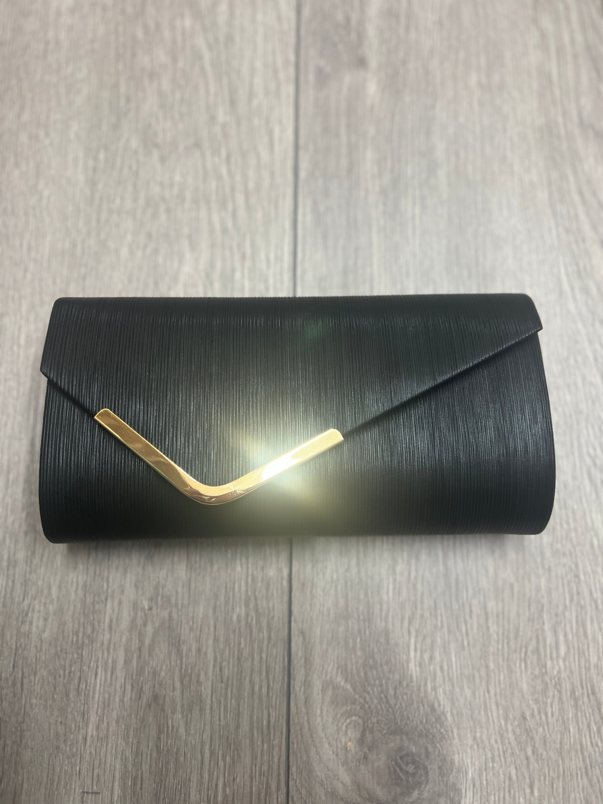 Metallic Clutch Bag With Gold Trim- Black-Fascinators Direct