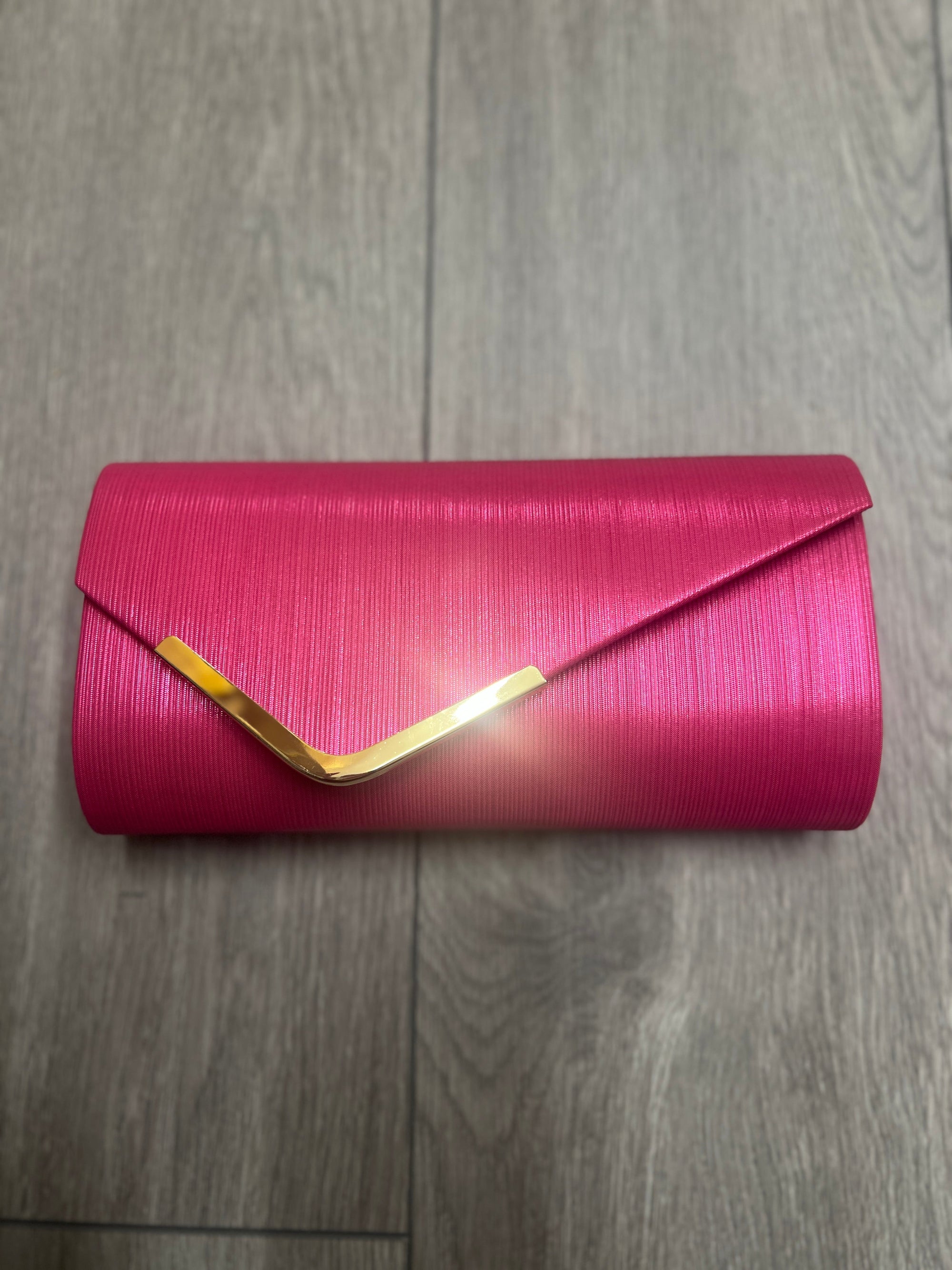 Metallic Clutch Bag With Gold Trim- Cerise-Fascinators Direct