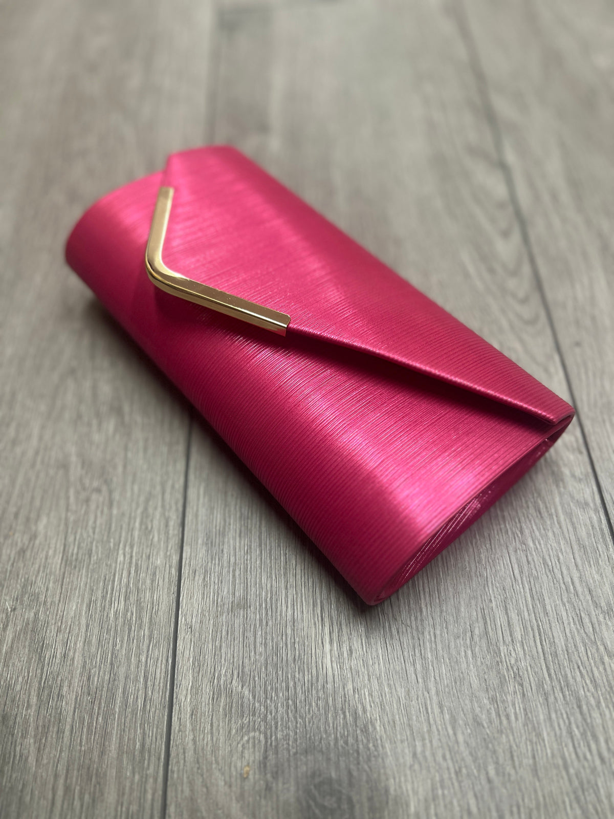 Metallic Clutch Bag With Gold Trim- Cerise-Fascinators Direct