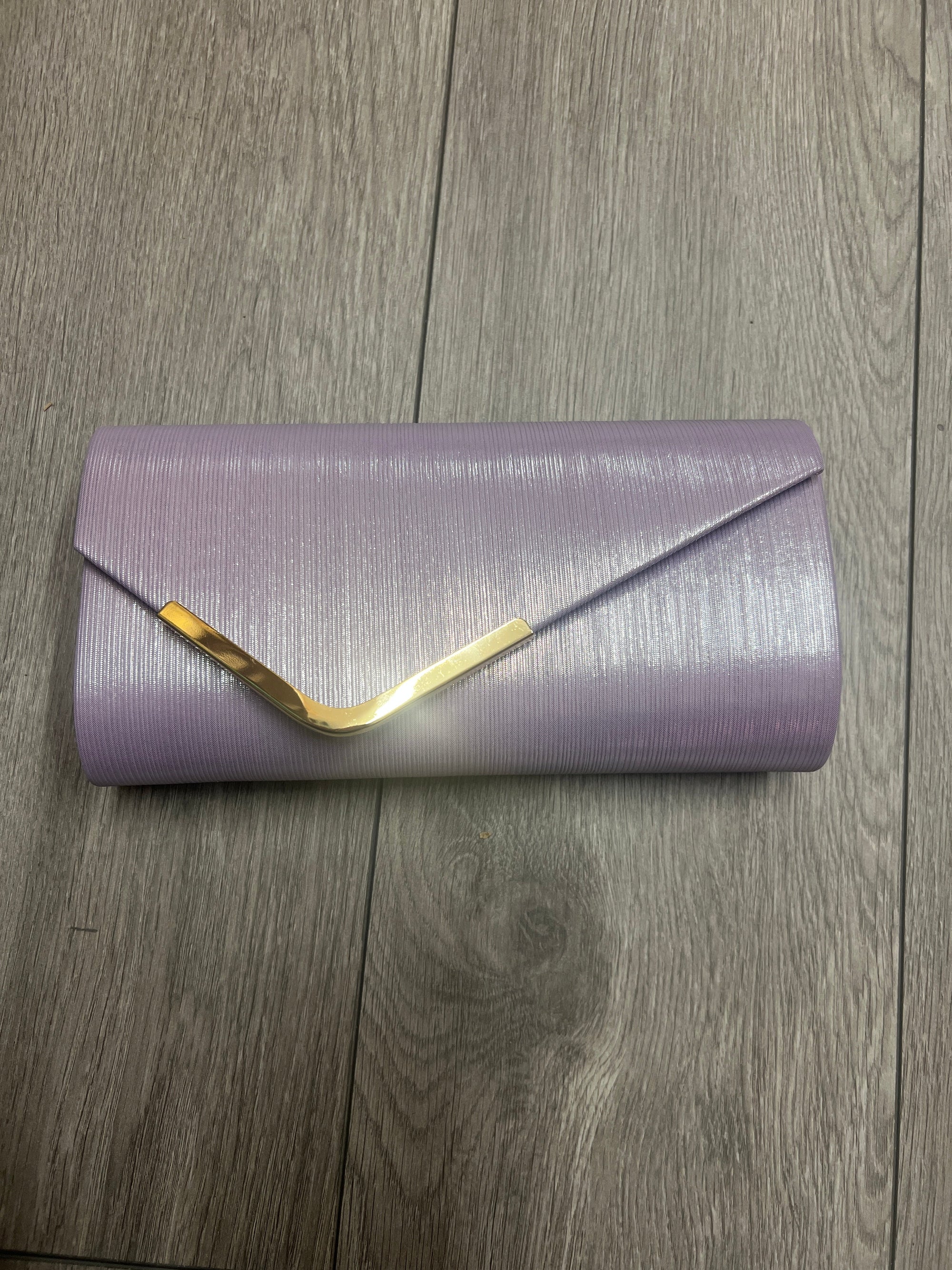 Metallic Clutch Bag With Gold Trim- Lilac-Fascinators Direct