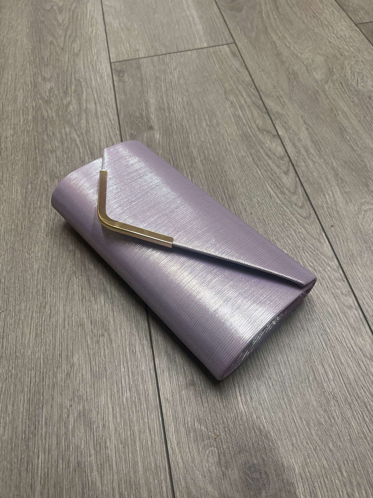 Metallic Clutch Bag With Gold Trim- Lilac-Fascinators Direct