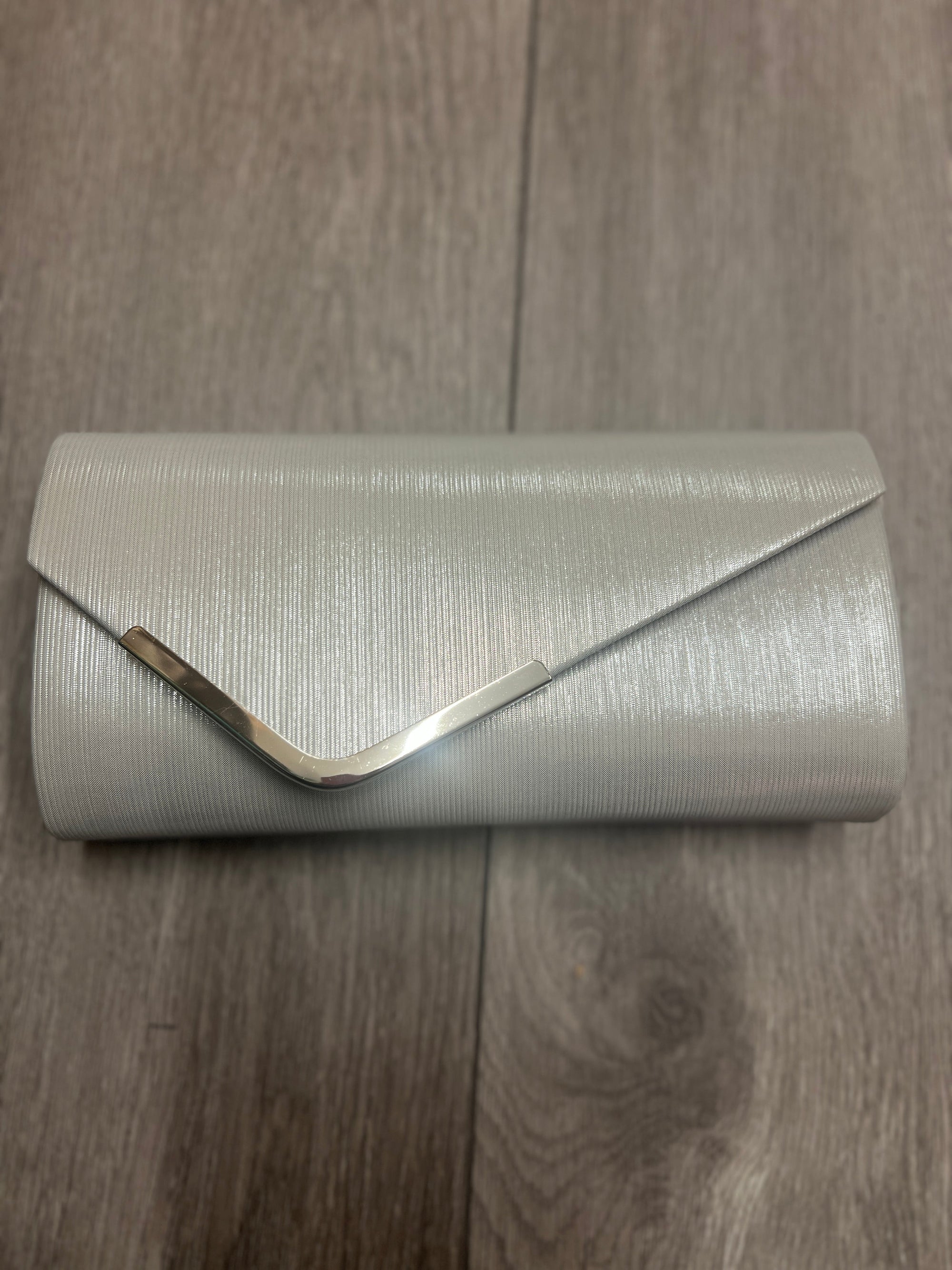 Metallic Clutch Bag With Silver Trim- Silver-Fascinators Direct