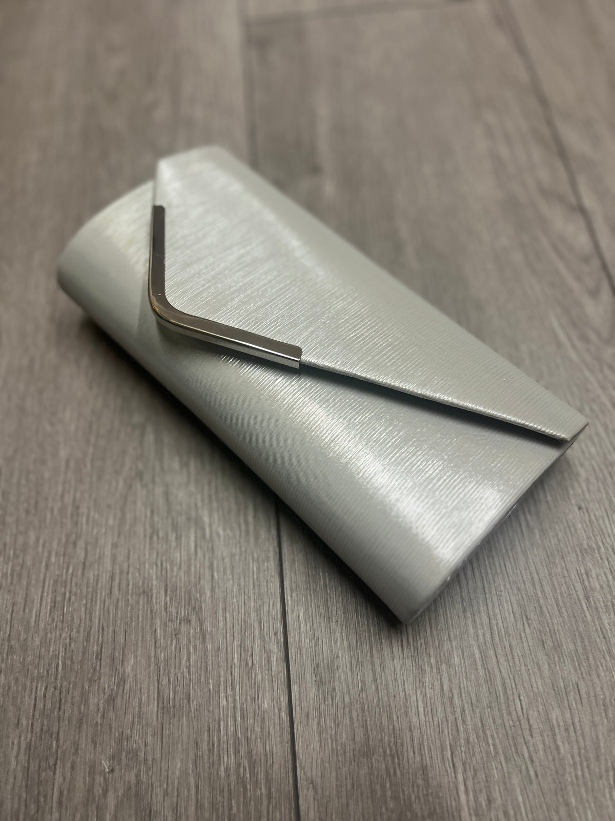 Metallic Clutch Bag With Silver Trim- Silver-Fascinators Direct