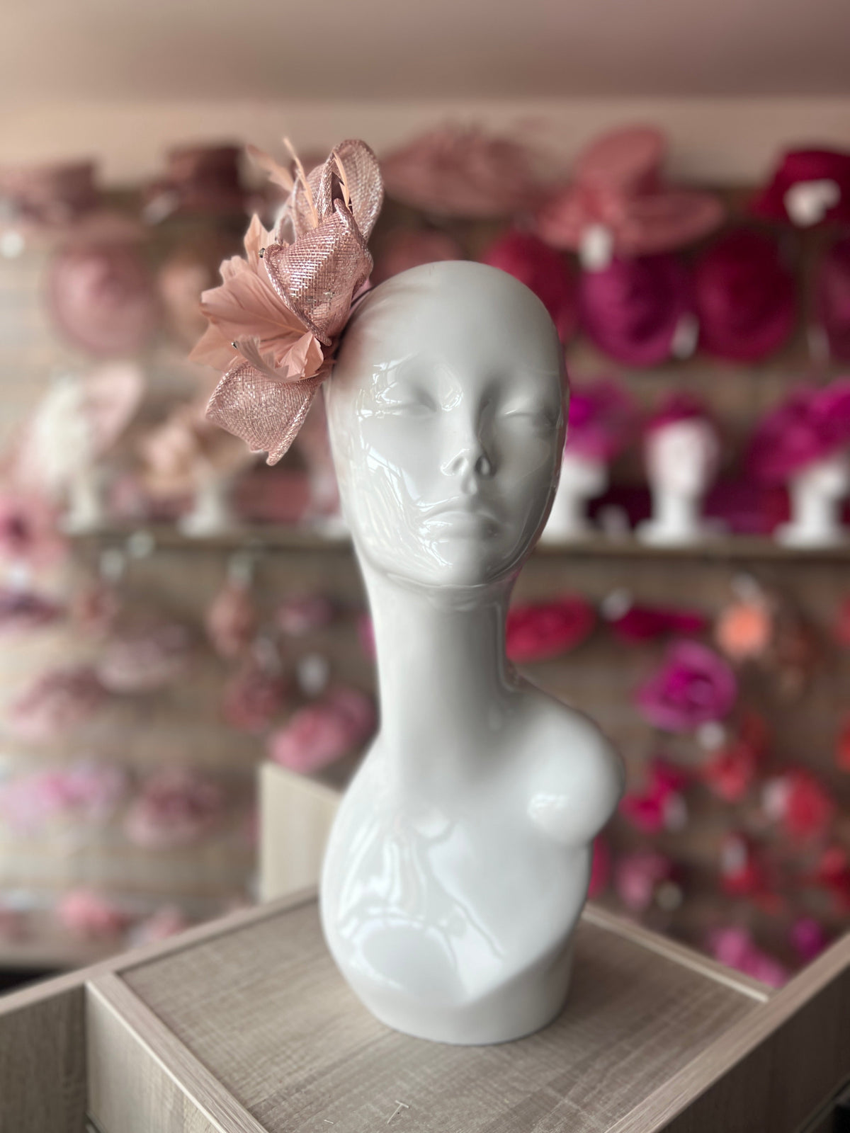 Metallic Dusky Pink Hair Fascinator with Diamanté &amp; Feather Flower-Fascinators Direct