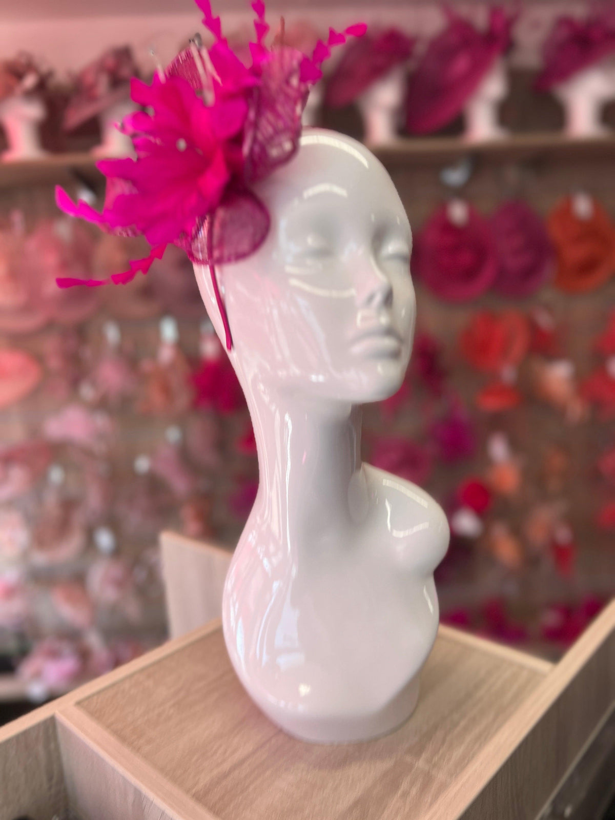 Metallic Fuchsia Hair Fascinator with Diamanté &amp; Feather Flower-Fascinators Direct
