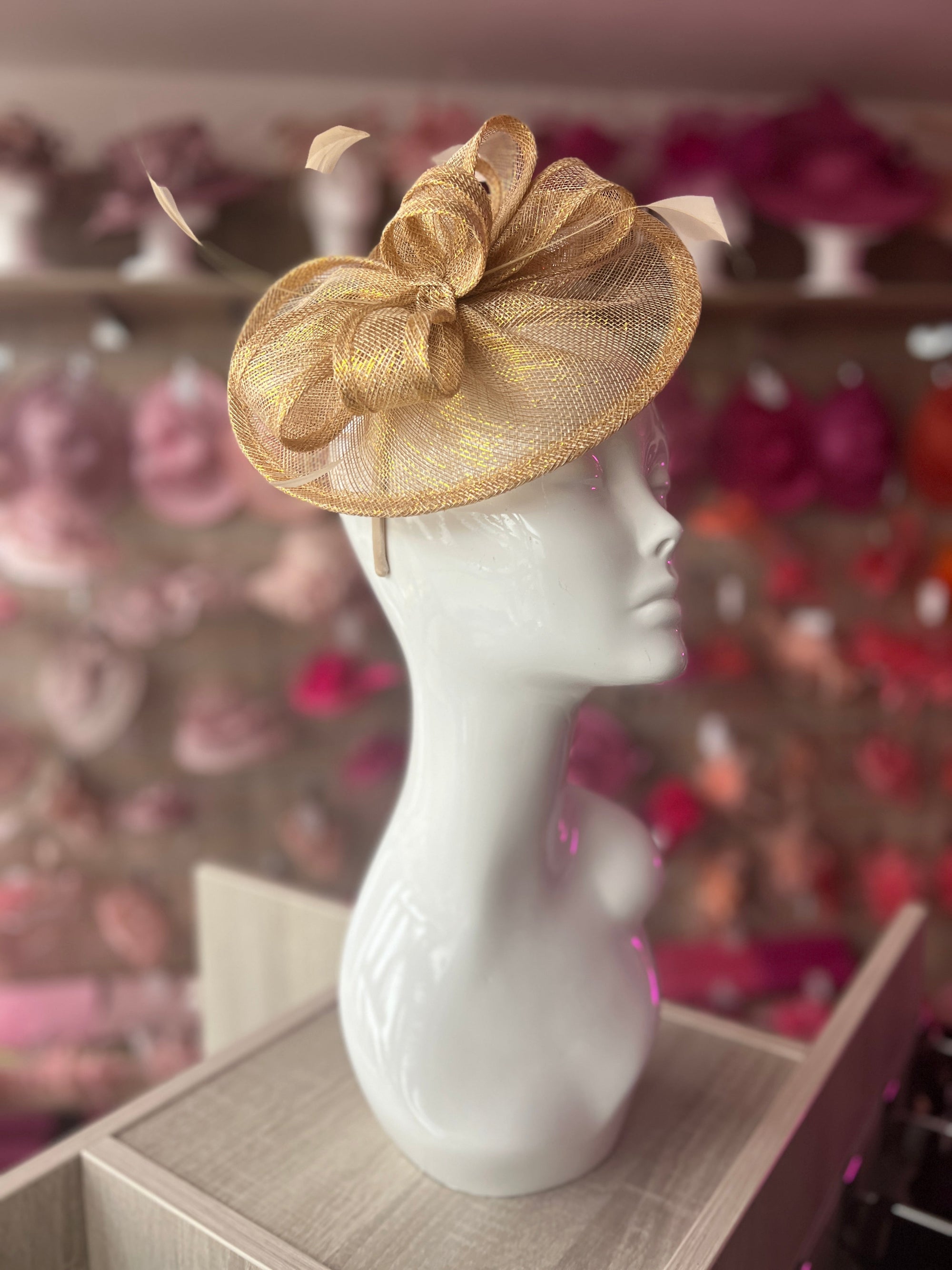 Metallic Gold Curved Disc Fascinator-Fascinators Direct