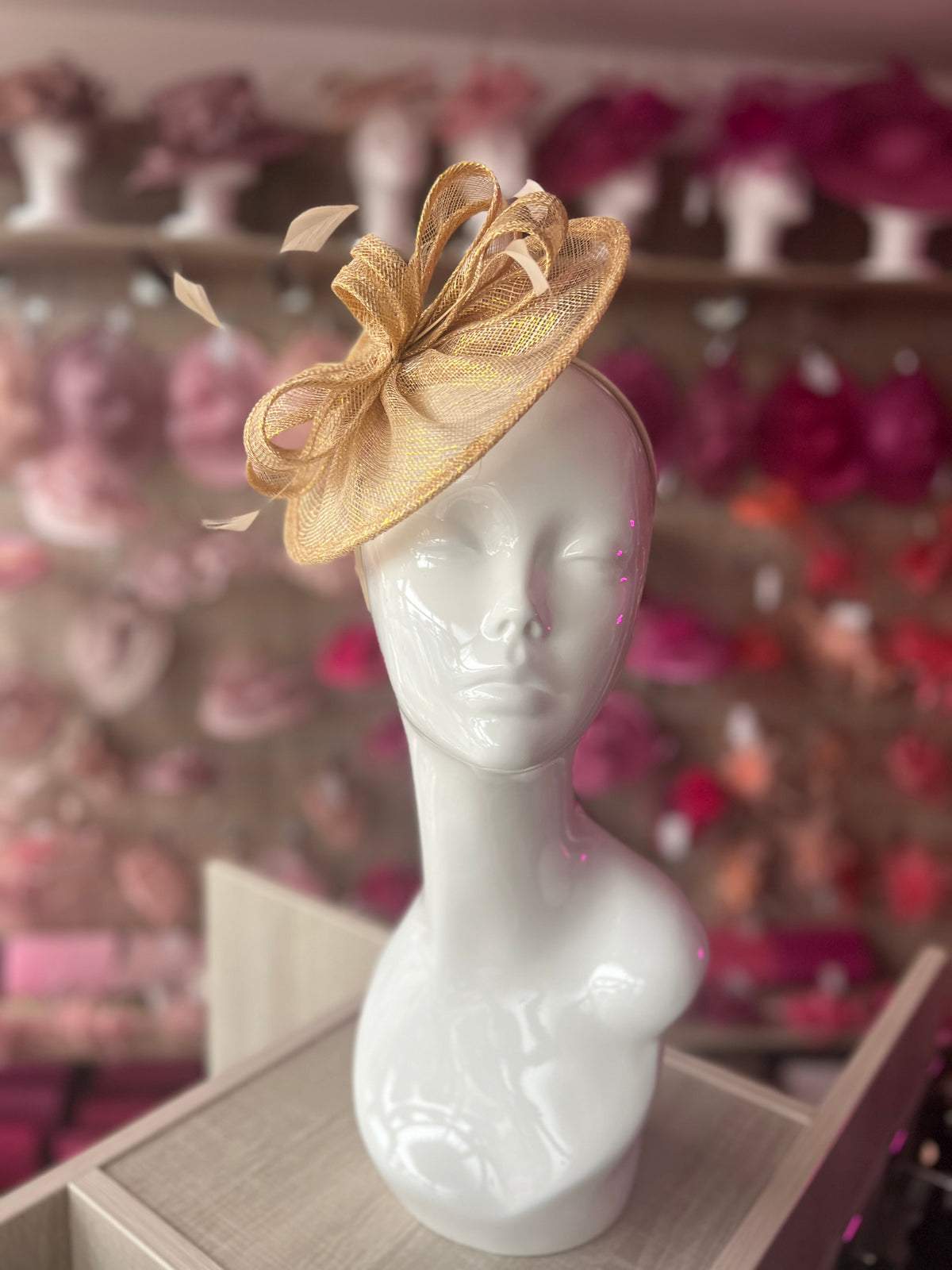 Metallic Gold Curved Disc Fascinator-Fascinators Direct