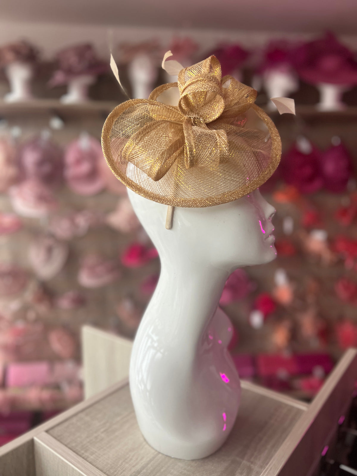 Metallic Gold Curved Disc Fascinator-Fascinators Direct