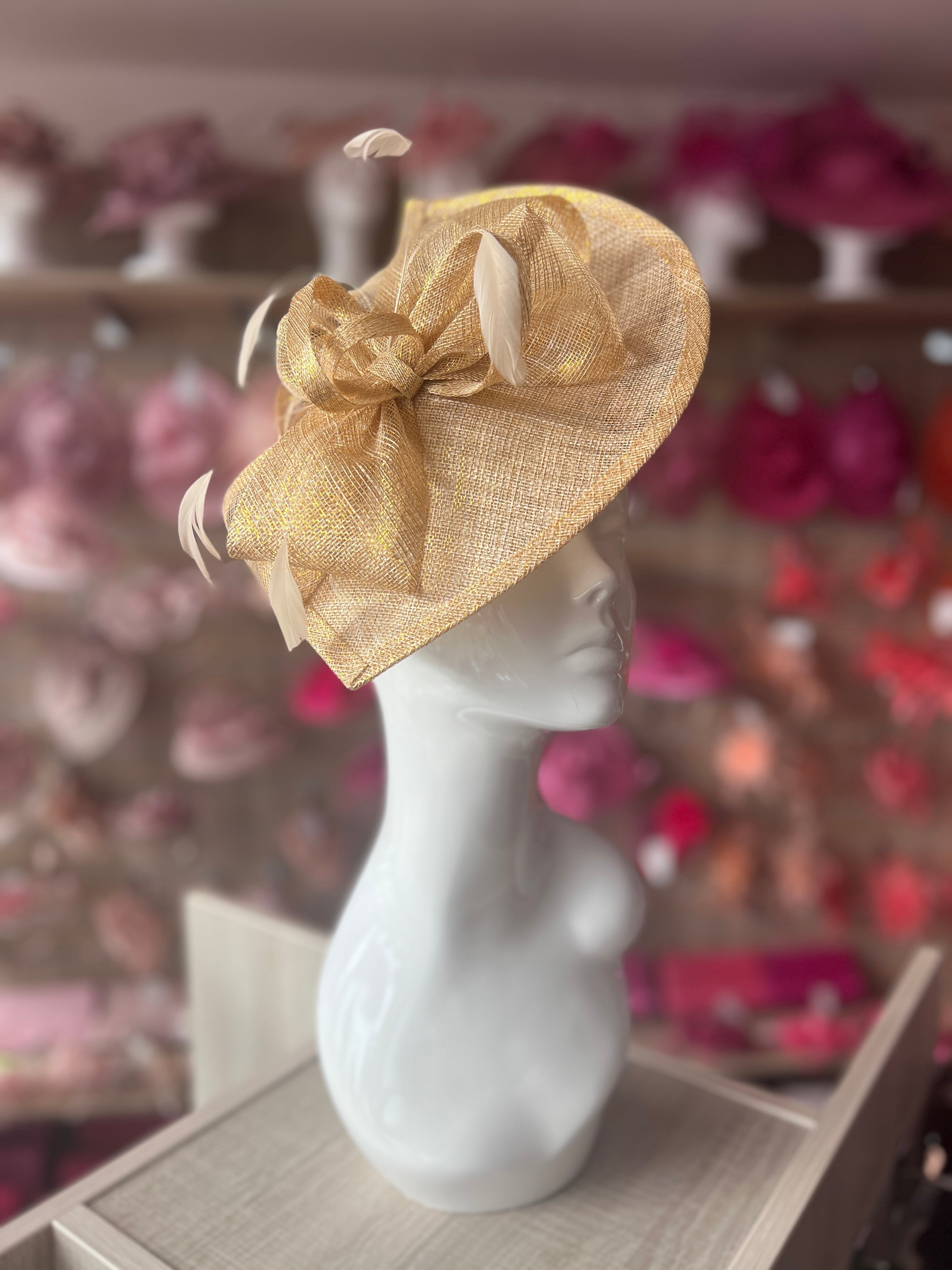 Metallic Gold Disc Fascinator with Decorative Bow