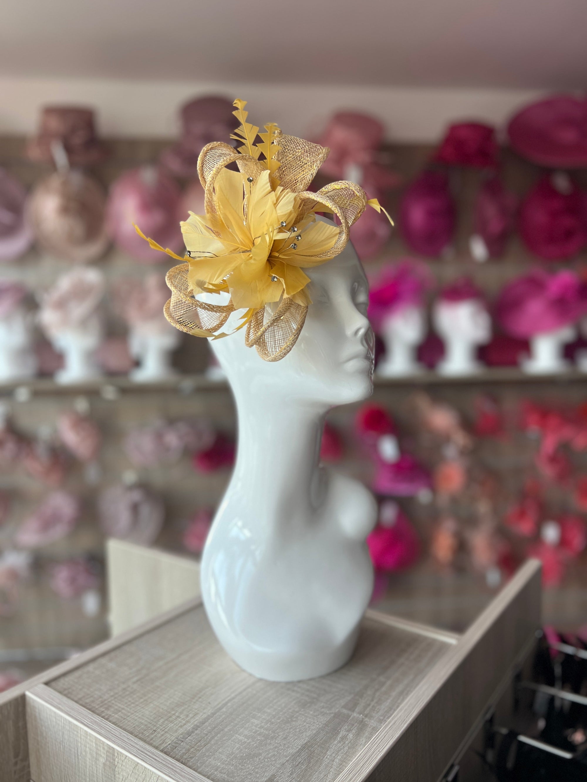 Metallic Gold Hair Fascinator with Diamanté & Feather Flower-Fascinators Direct