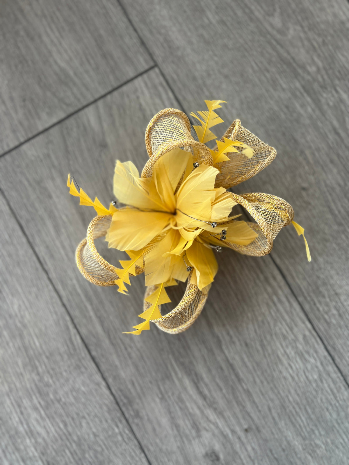 Metallic Gold Hair Fascinator with Diamanté &amp; Feather Flower-Fascinators Direct
