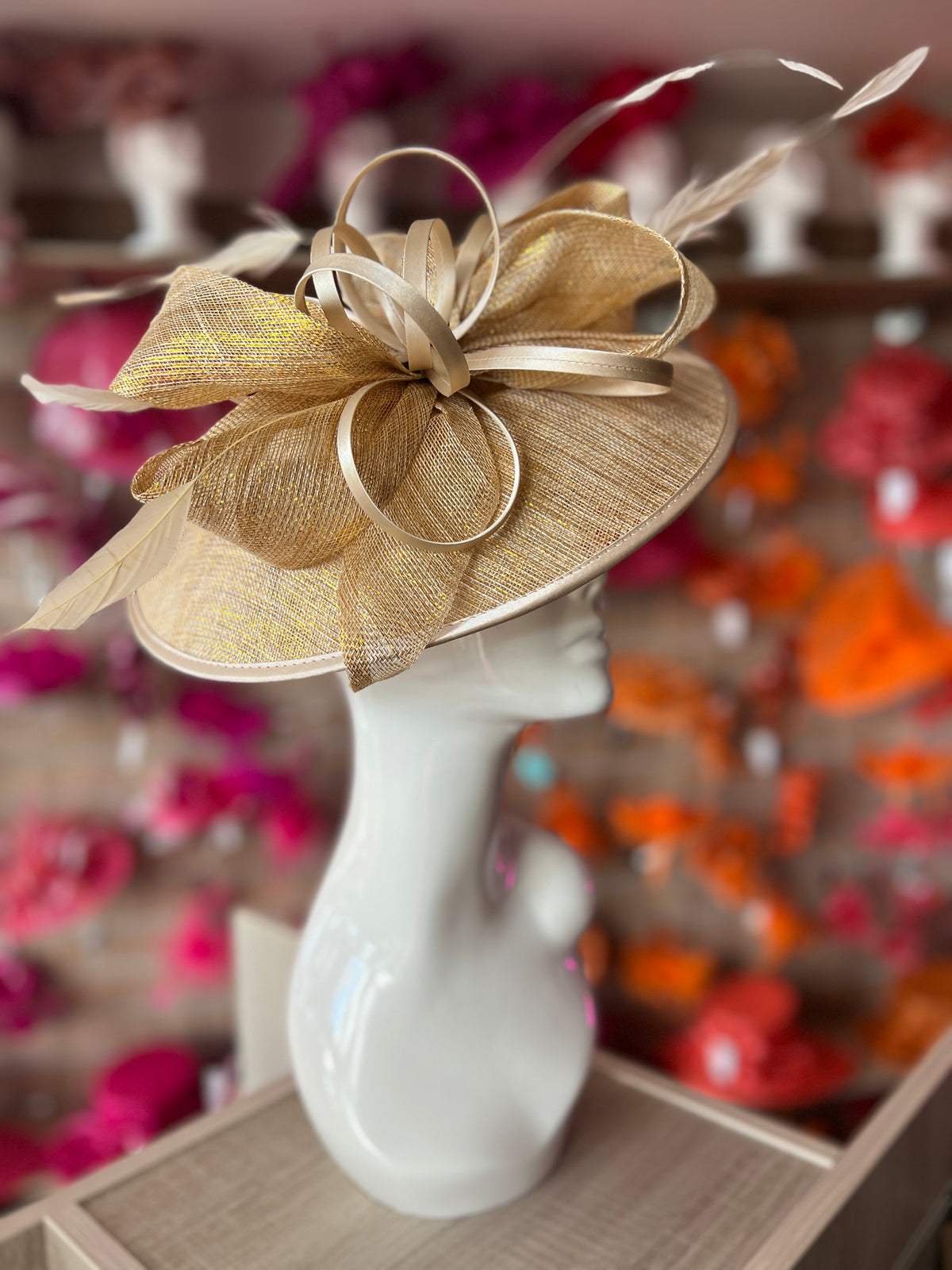 Metallic Gold Saucer Hatinator With Decorative Bow-Fascinators Direct