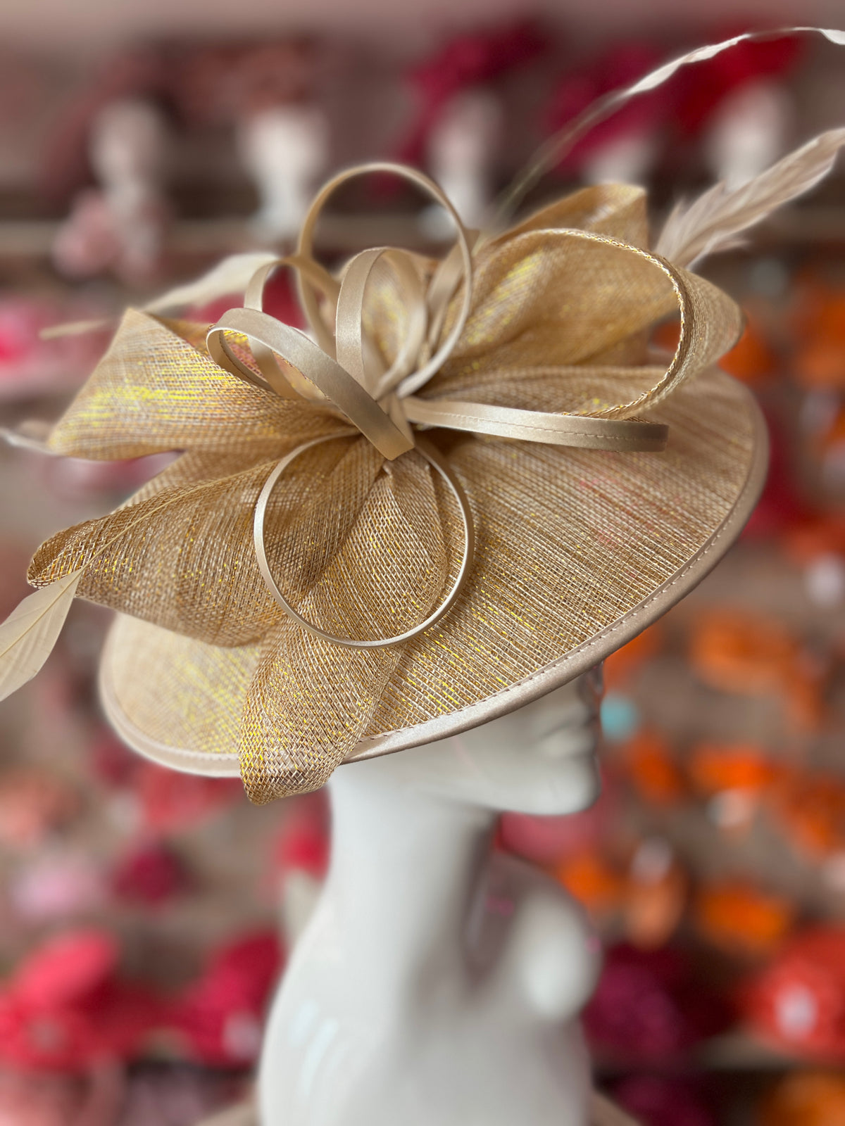 Metallic Gold Saucer Hatinator With Decorative Bow-Fascinators Direct