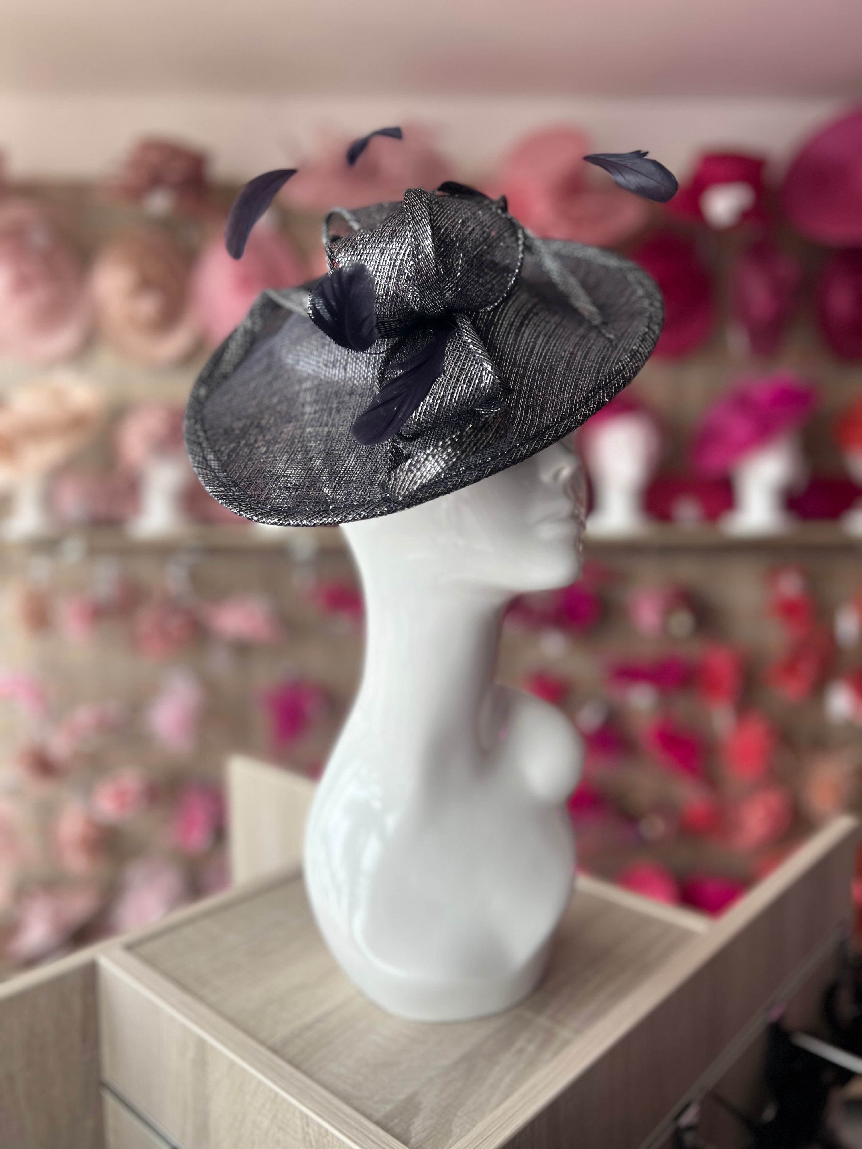 Metallic Navy Teardrop Disc Fascinator for Weddings & The Races