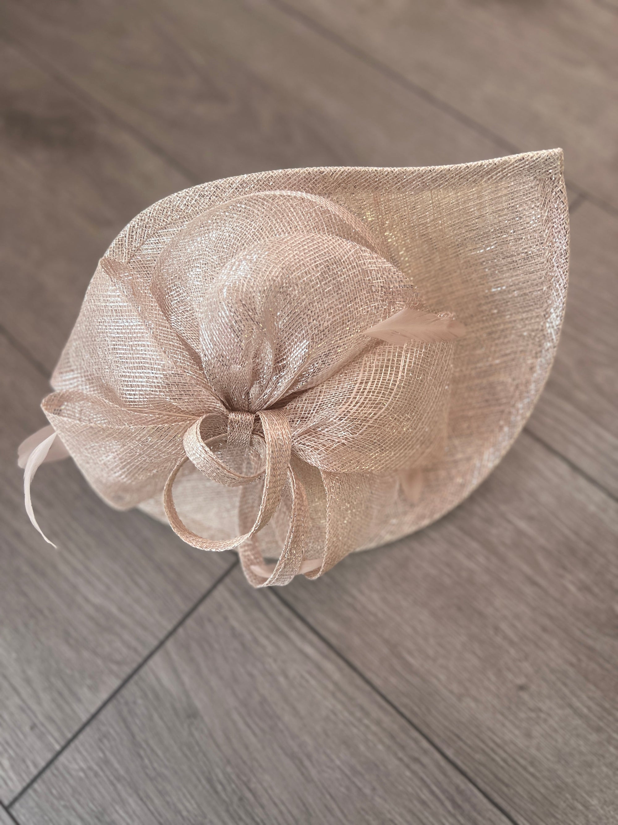 Metallic Nude Disc Fascinator with Decorative Bow-Fascinators Direct