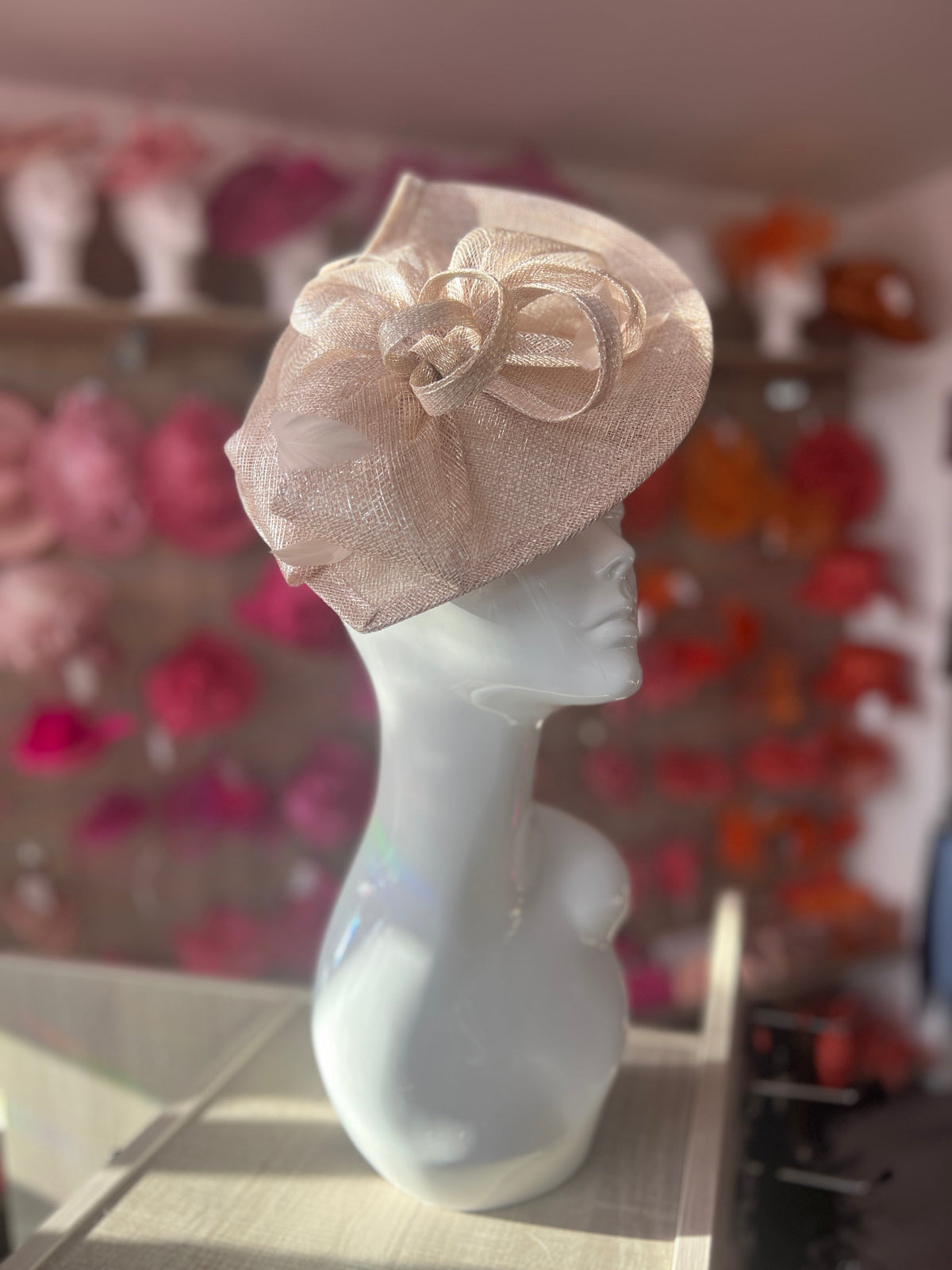 Metallic Nude Disc Fascinator with Decorative Bow-Fascinators Direct