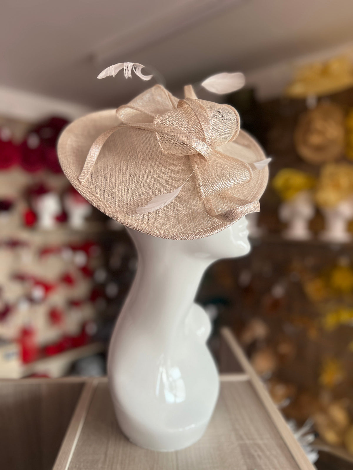 Taupe Nude Almond and Fuschia Hot on sale Pink Feather Fascinator Hat - wedding, ladies day - choose any colour feathers & satin