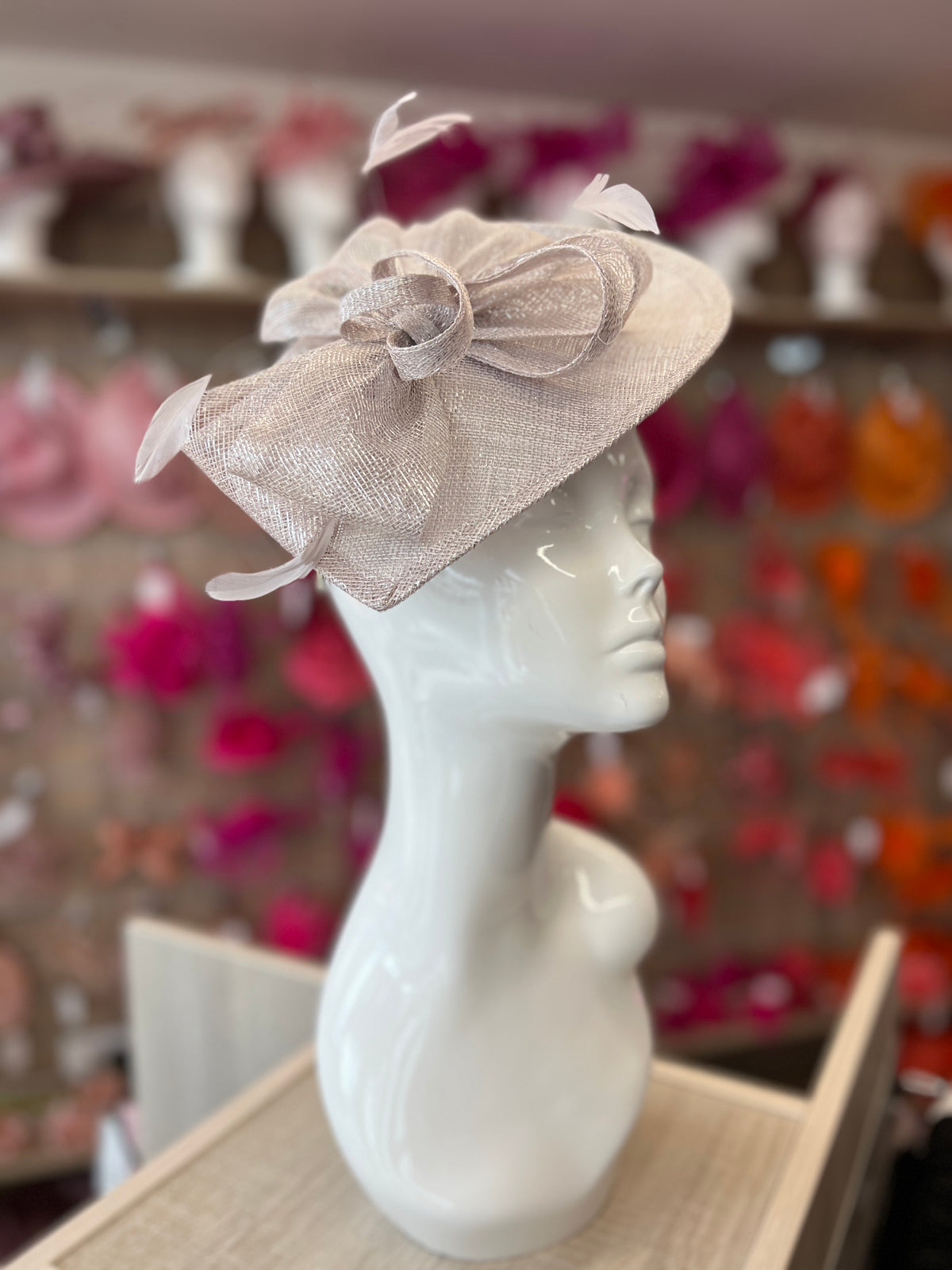 Metallic Quartz Disc Fascinator with Decorative Bow-Fascinators Direct