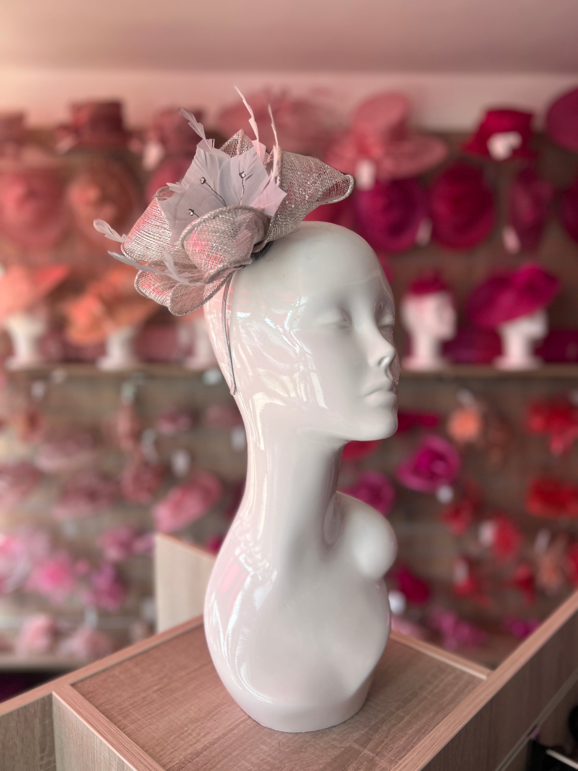 Metallic Silver Hair Fascinator with Diamanté & Feather Flower-Fascinators Direct