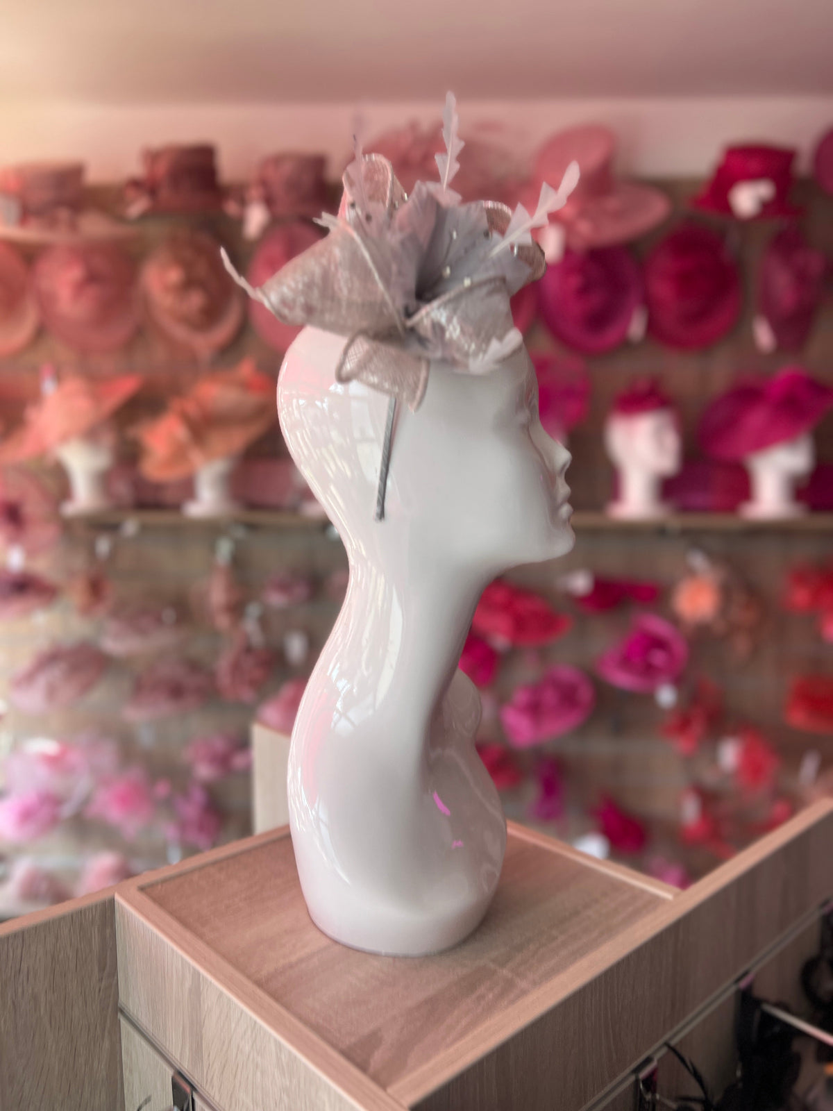 Metallic Silver Hair Fascinator with Diamanté &amp; Feather Flower-Fascinators Direct