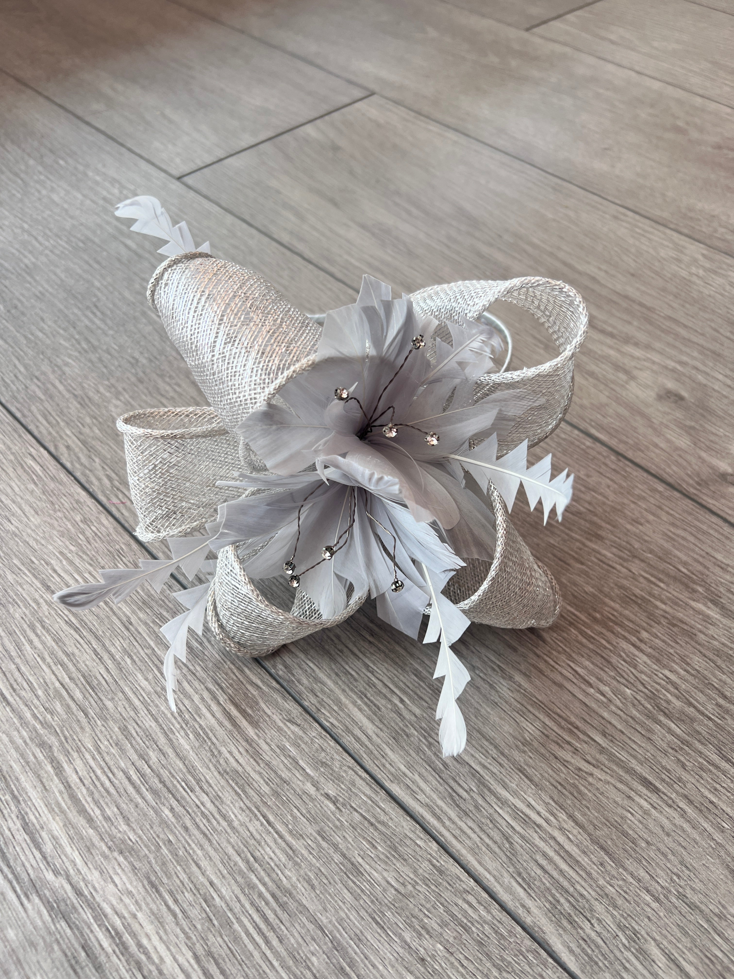Silver Grey Diamante Fascinator Grey Loop And Petal Fascinator