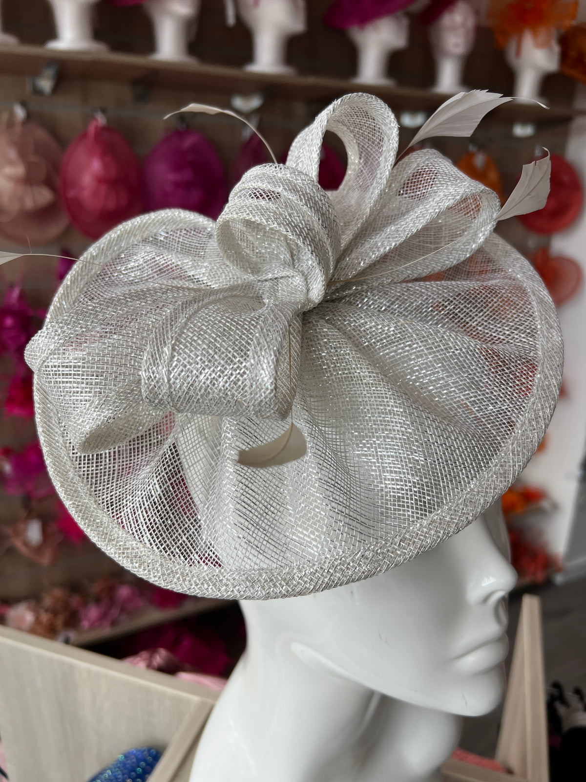Metallic White Curved Disc Fascinator-Fascinators Direct