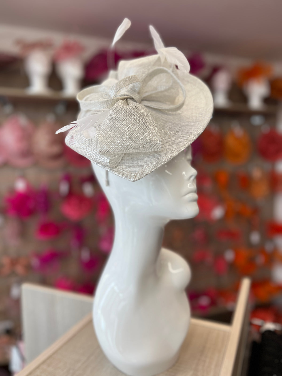 Metallic White Disc Fascinator with Decorative Bow-Fascinators Direct