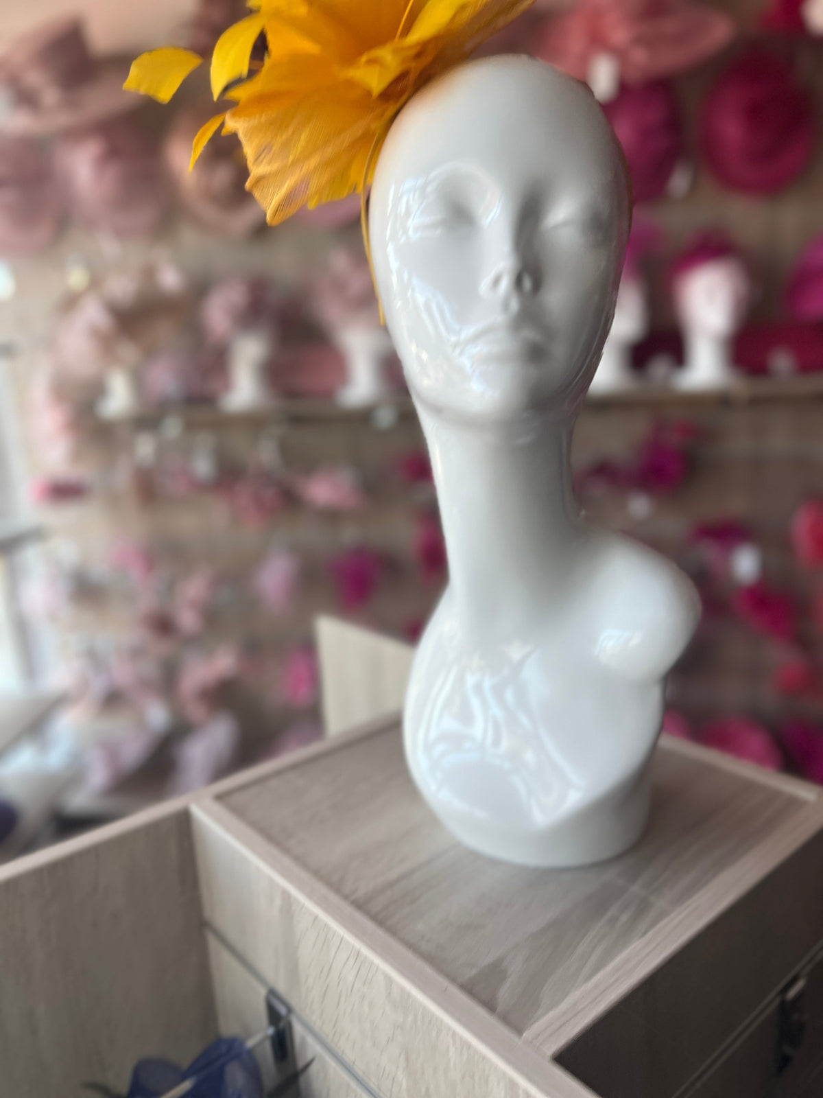 Millinery by Michelle Golden Yellow Fascinator Flower with Feathers &amp; Sinamay-Fascinators Direct