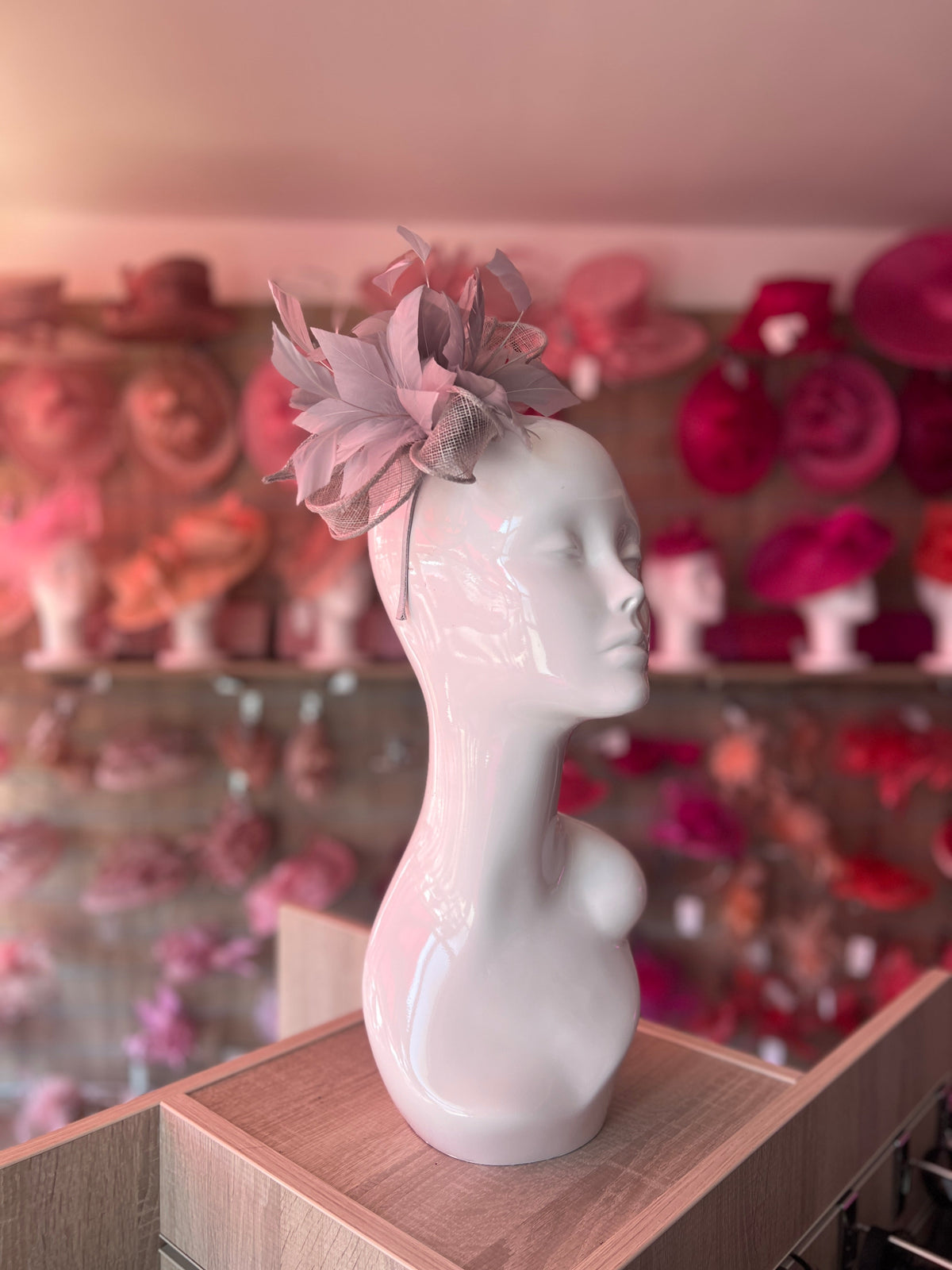 Millinery by Michelle Silver Grey Fascinator Flower with Feathers &amp; Sinamay-Fascinators Direct