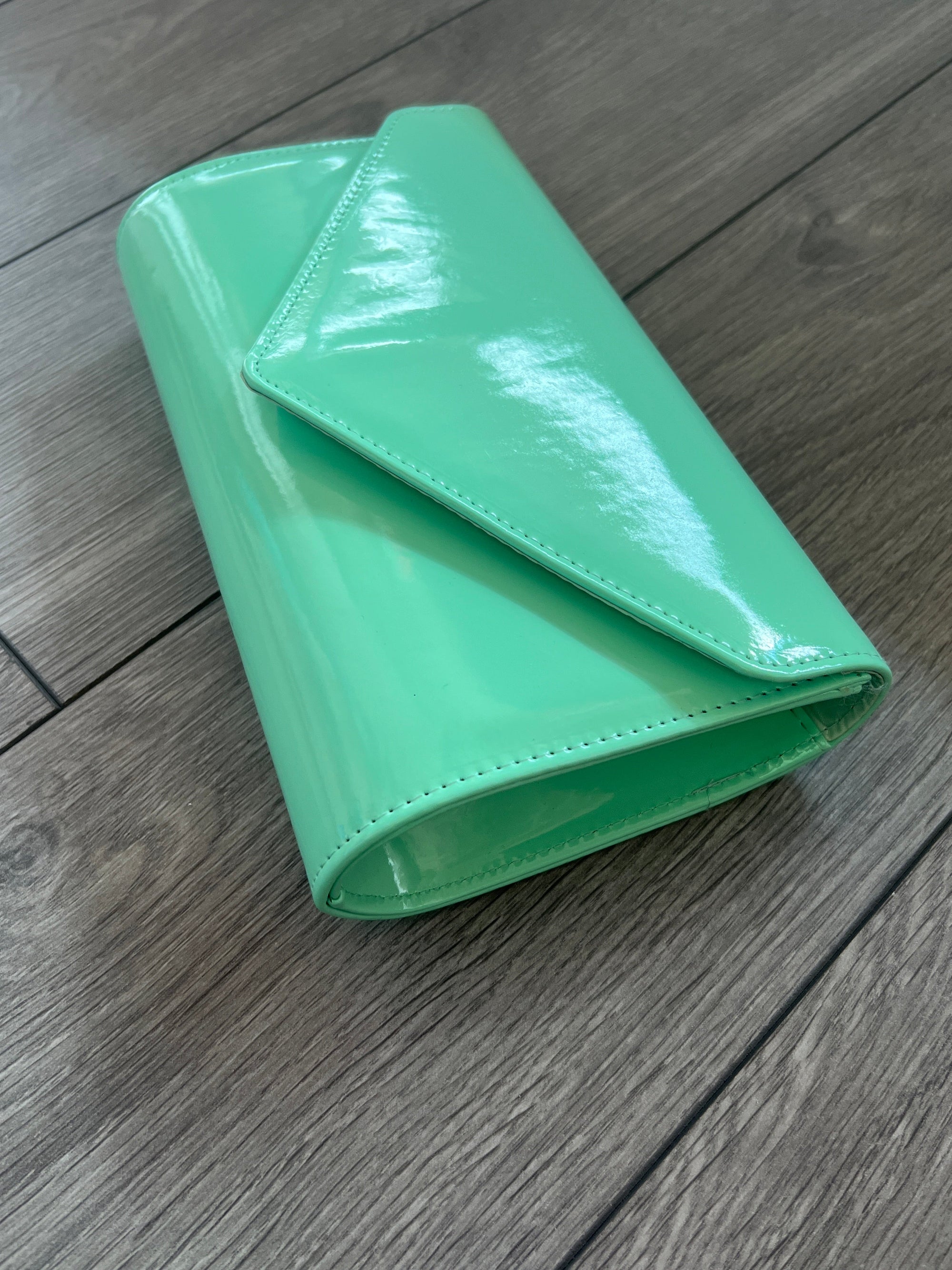 Mint Green Patent Envelope Clutch Bag-Fascinators Direct