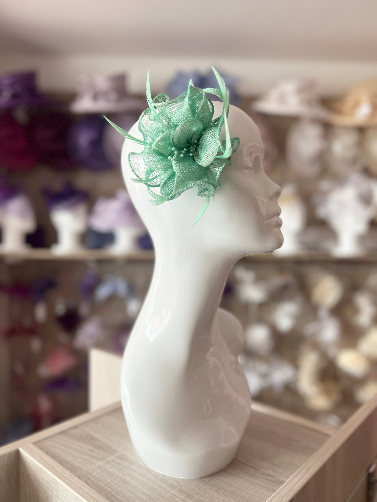 Mint Green Small Fascinator with Decorative Beads &amp; Feathers-Fascinators Direct