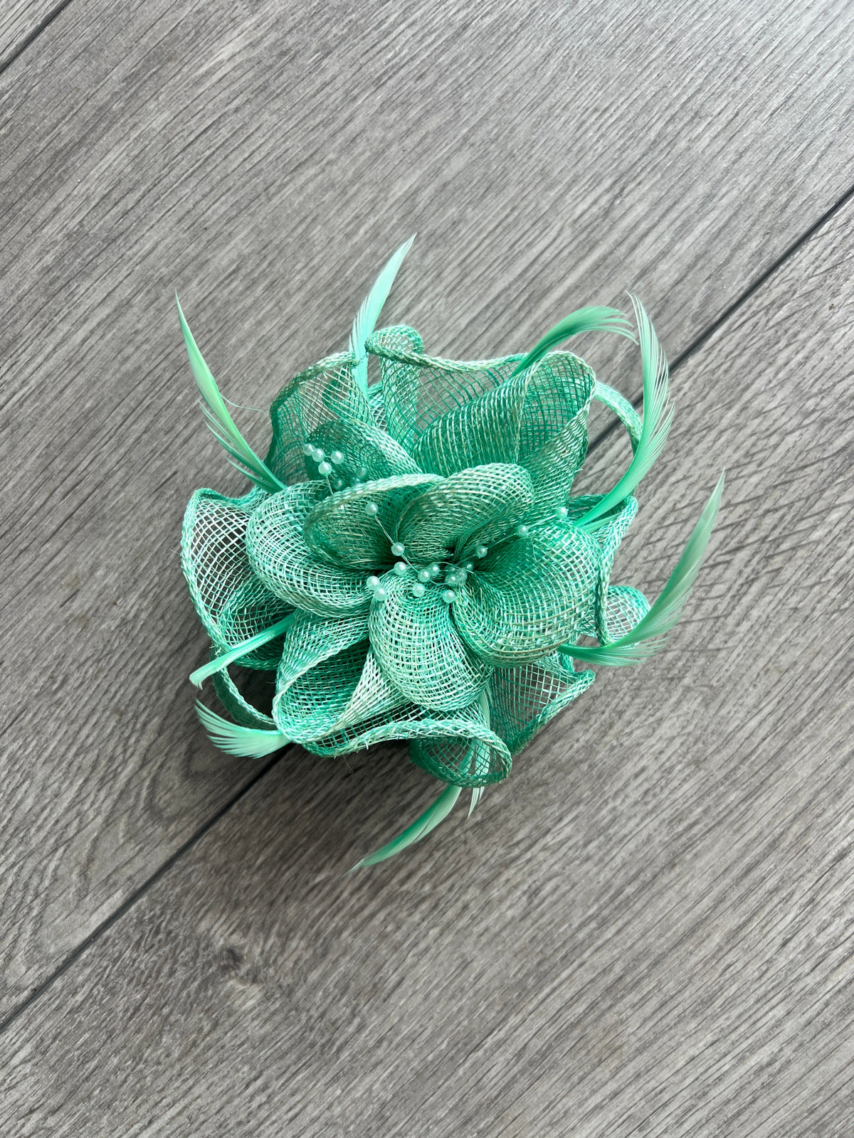 Mint Green Small Fascinator with Decorative Beads &amp; Feathers-Fascinators Direct