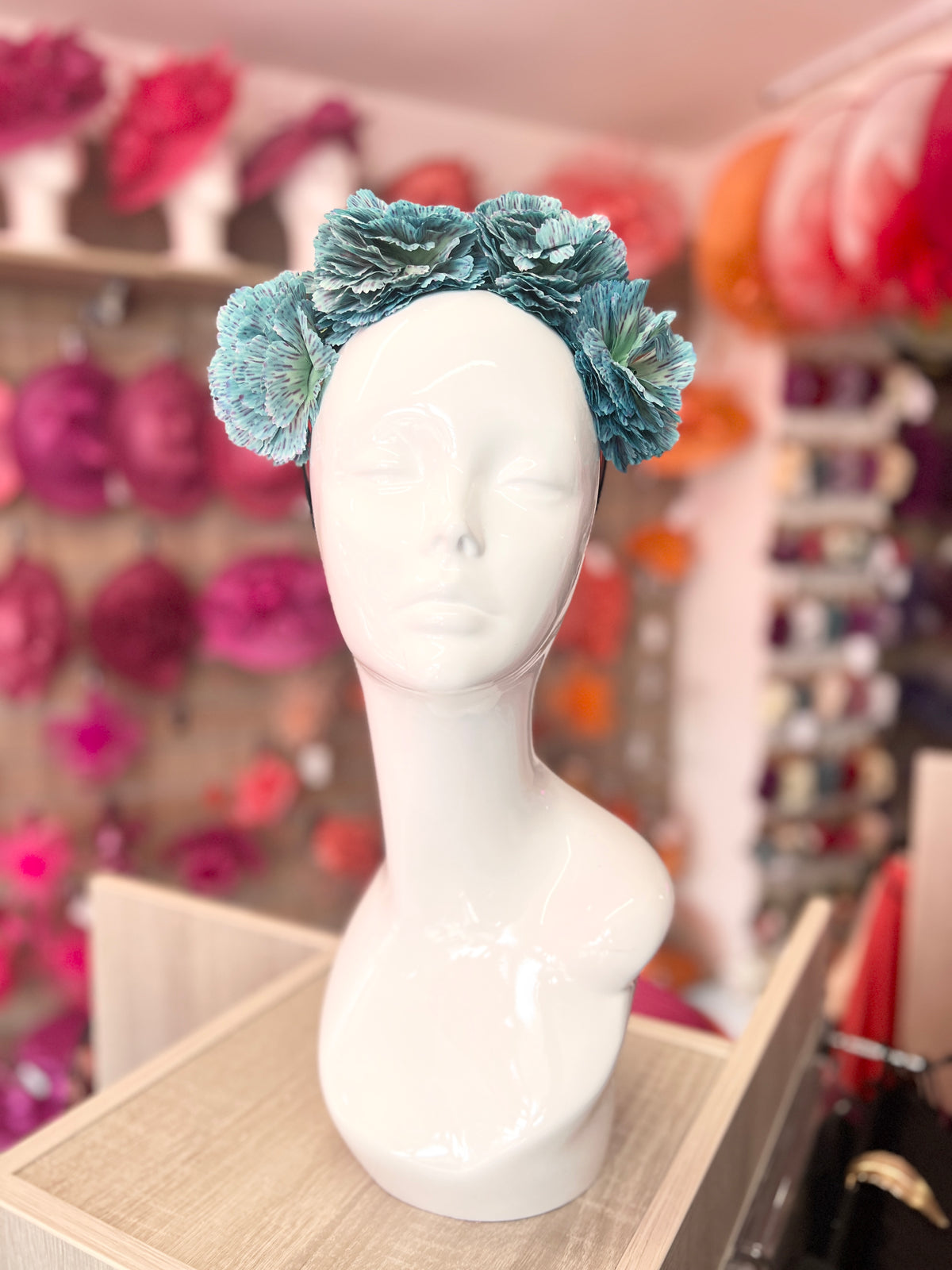 Mixed Blue Carnation Flower Crown Headband-Fascinators Direct