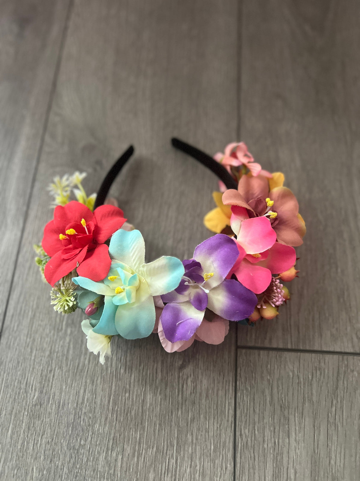 Mixed Coloured Flower Peonies &amp; Orchids Headband-Fascinators Direct